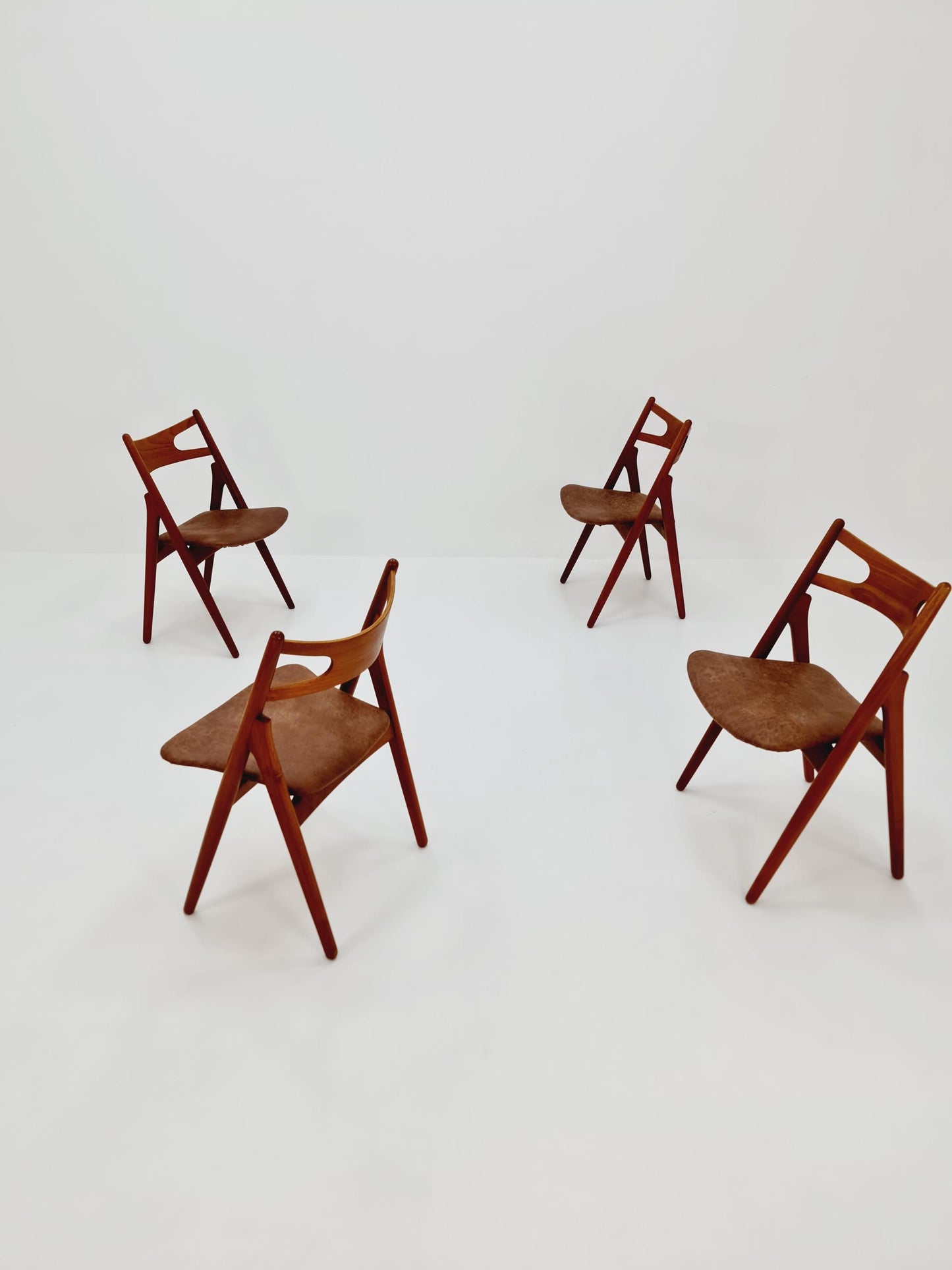Danish teak with leather sits dining chairs by Hans Wegner for carl Hansen & Son, 1960s, set of 6