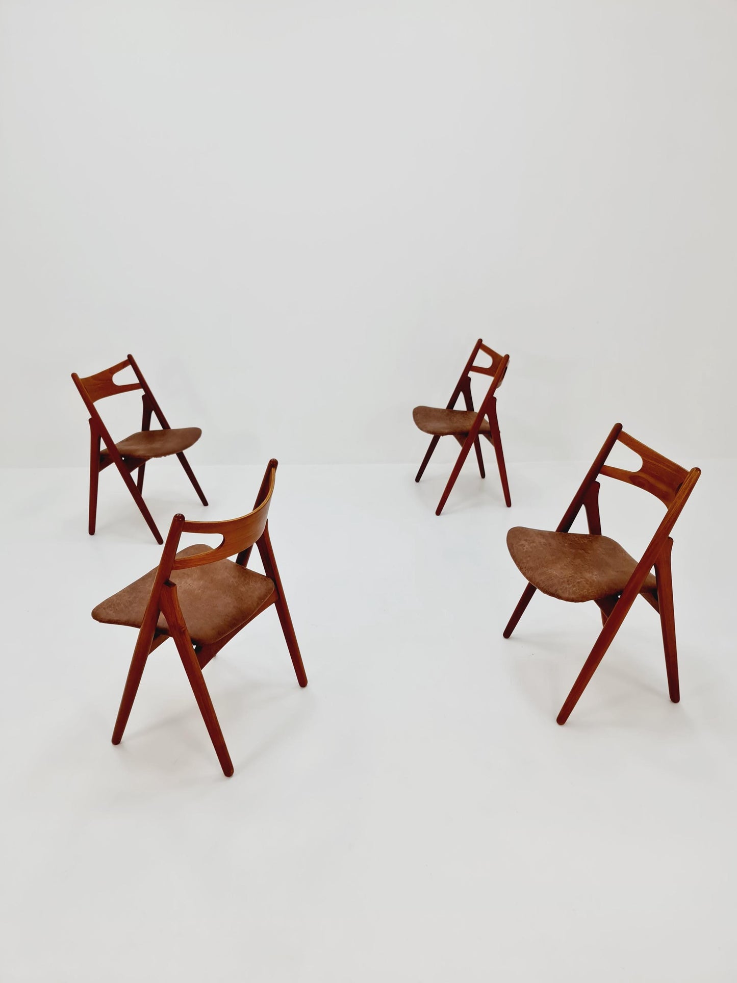 Danish teak with leather sits dining chairs by Hans Wegner for carl Hansen & Son, 1960s, set of 6