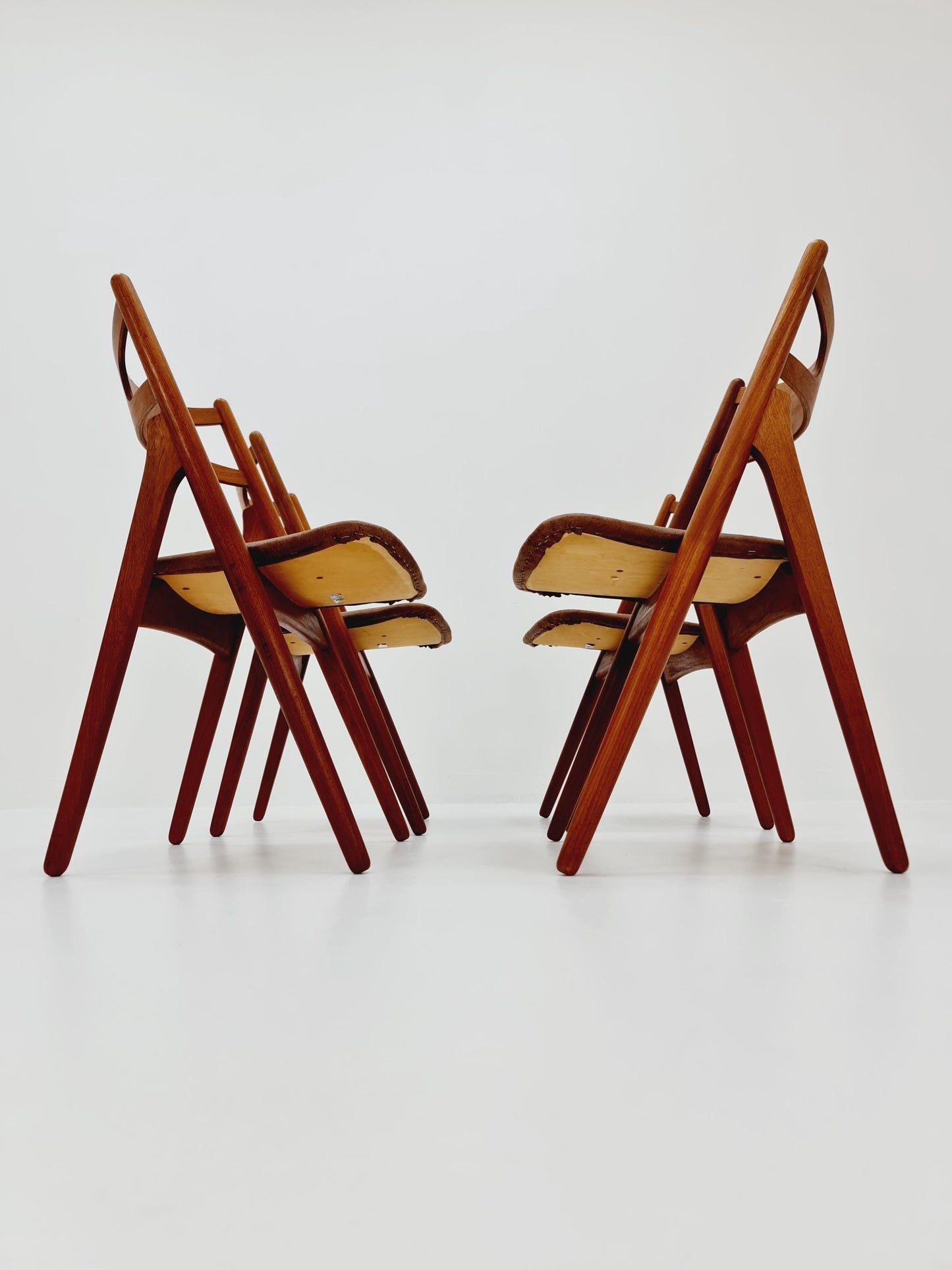 Danish teak with leather sits dining chairs by Hans Wegner for carl Hansen & Son, 1960s, set of 6