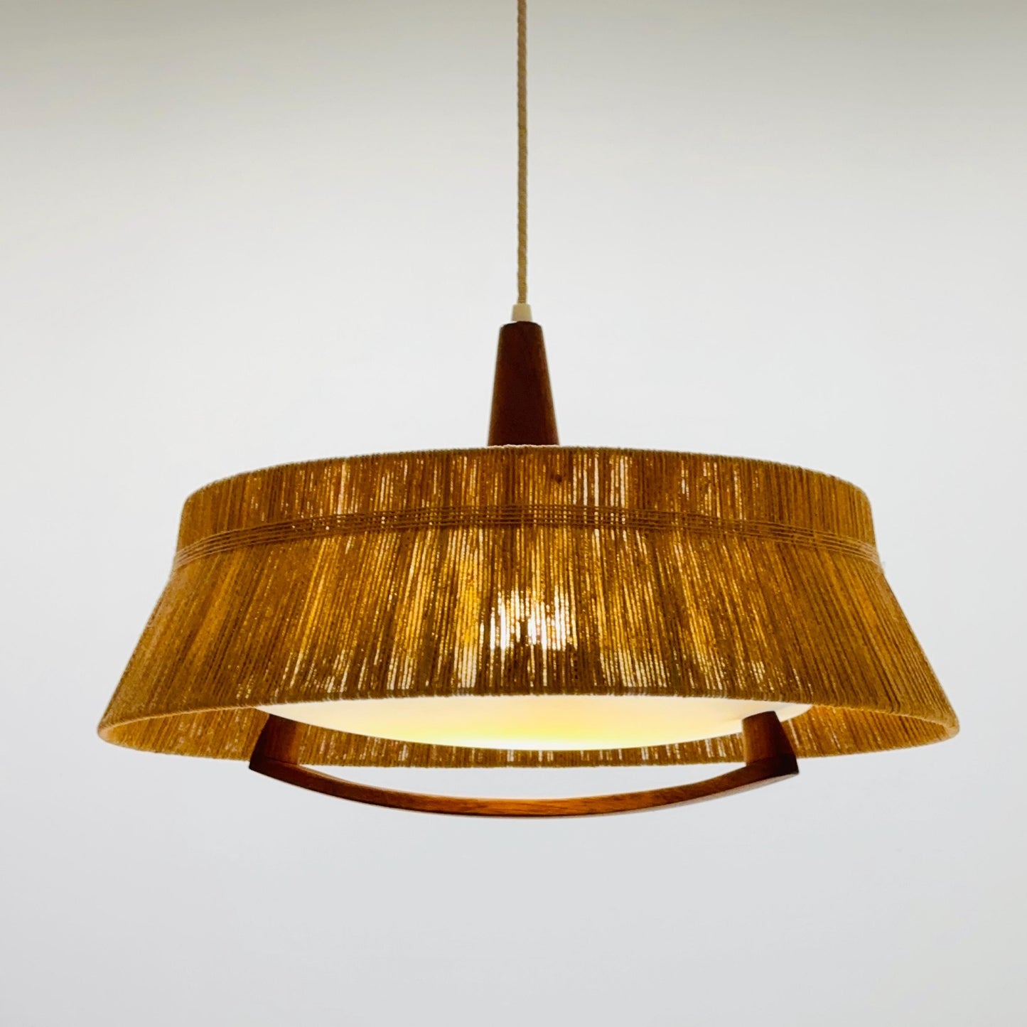 Mid century Pendant lamp sisal by Temde 1960s Germany