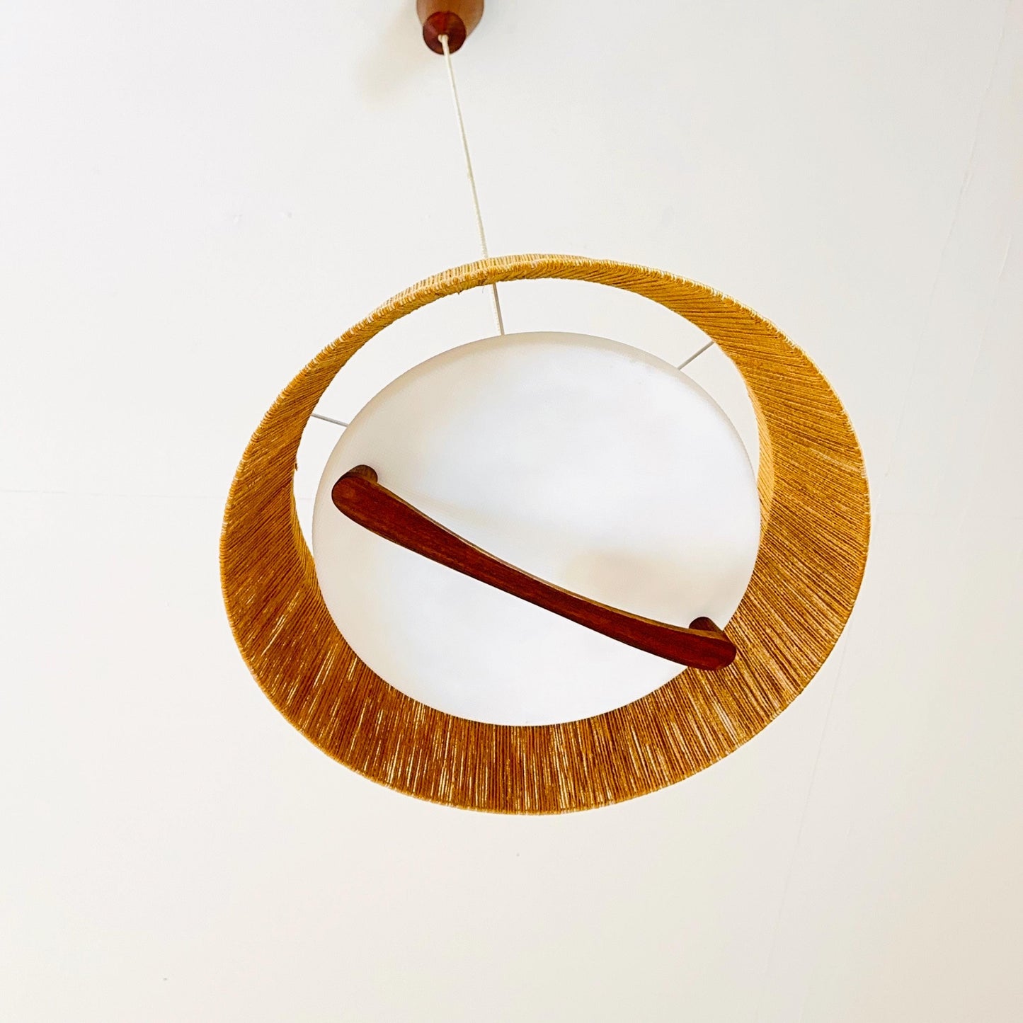 Mid century Pendant lamp sisal by Temde 1960s Germany
