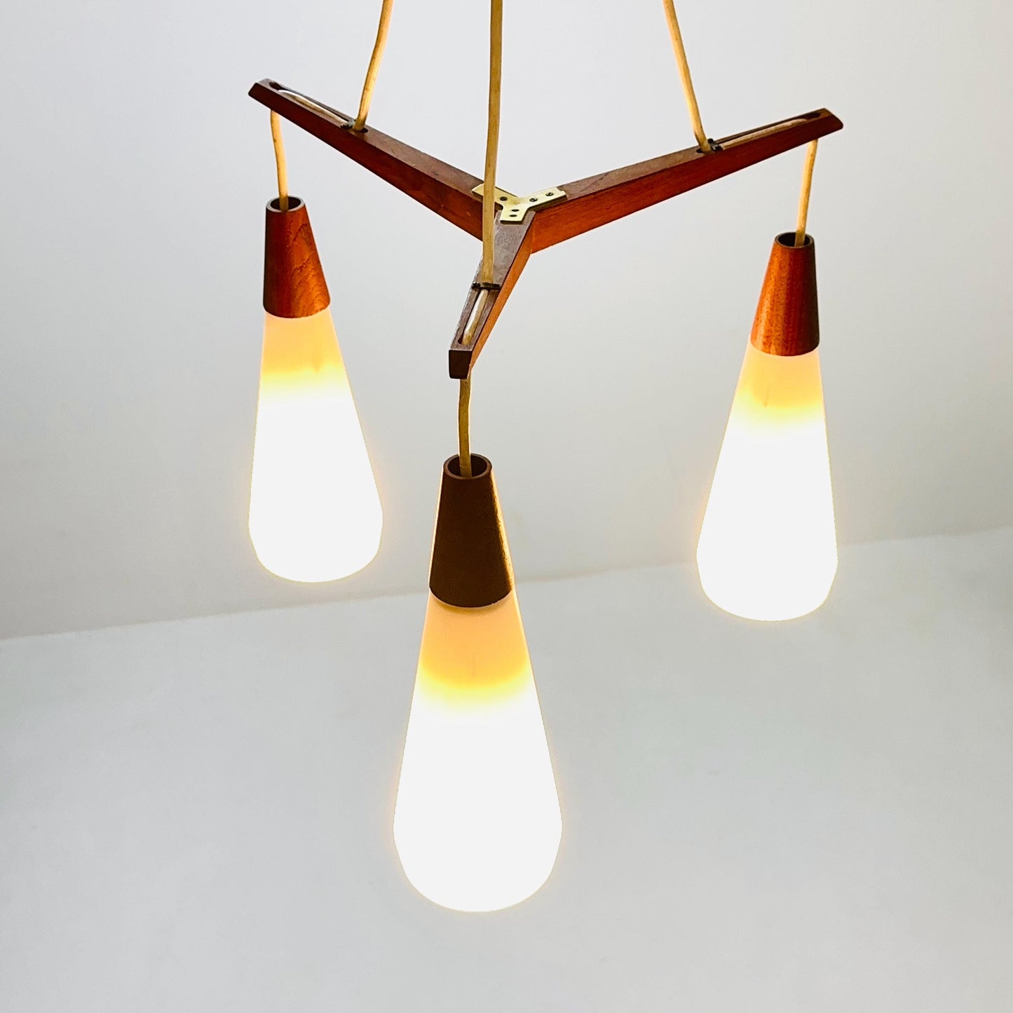 Mid century Danish teak & opal glass pendant lamp 1960s Denmark