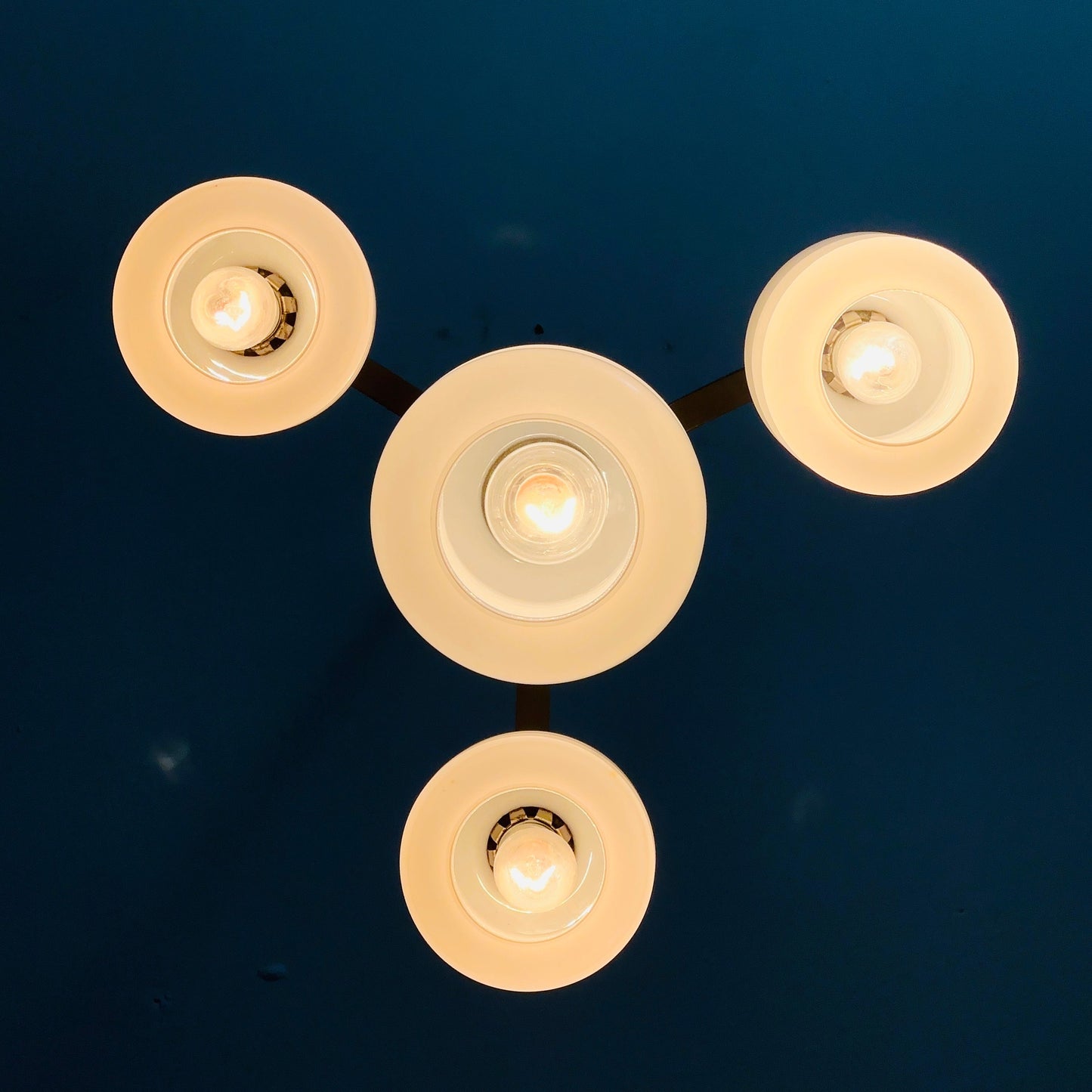 Mid century Bauhaus Italian chandelier chrome & Opal glass 1950s
