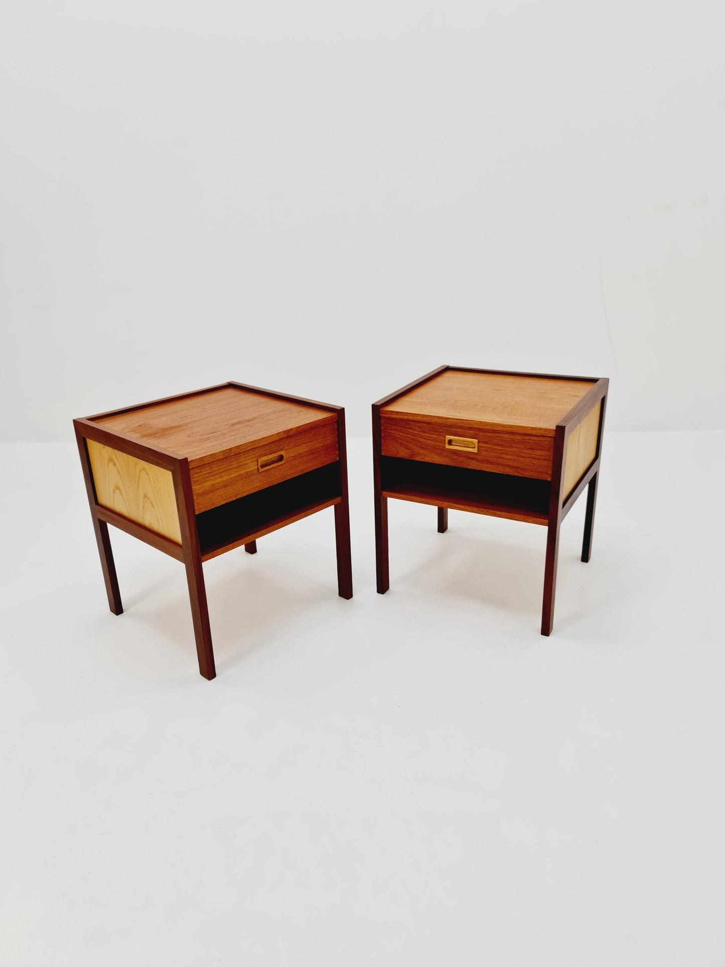 Mid century Danish teak & beech bedside tables/ nightstands by Bengt Ruda, set of 2