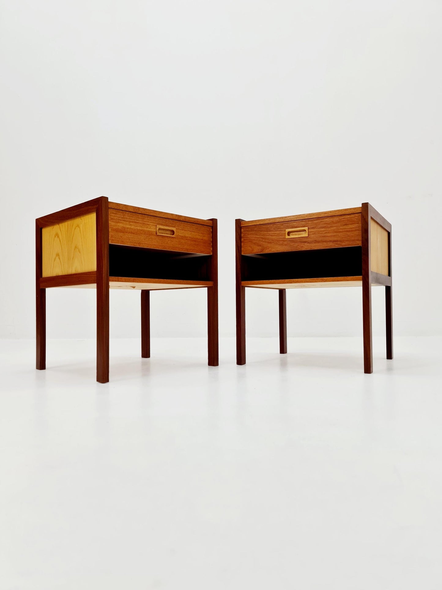 Mid century Danish teak & beech bedside tables/ nightstands by Bengt Ruda, set of 2