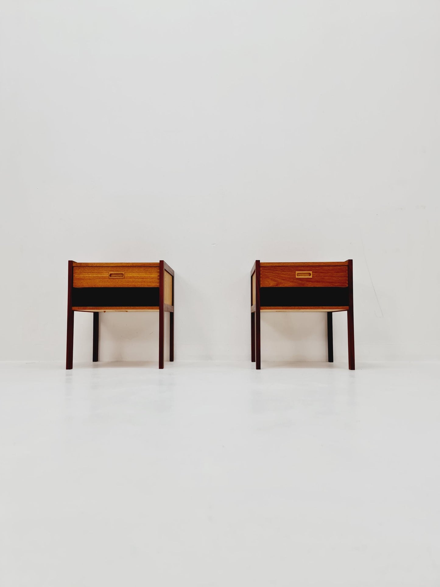 Mid century Danish teak & beech bedside tables/ nightstands by Bengt Ruda, set of 2