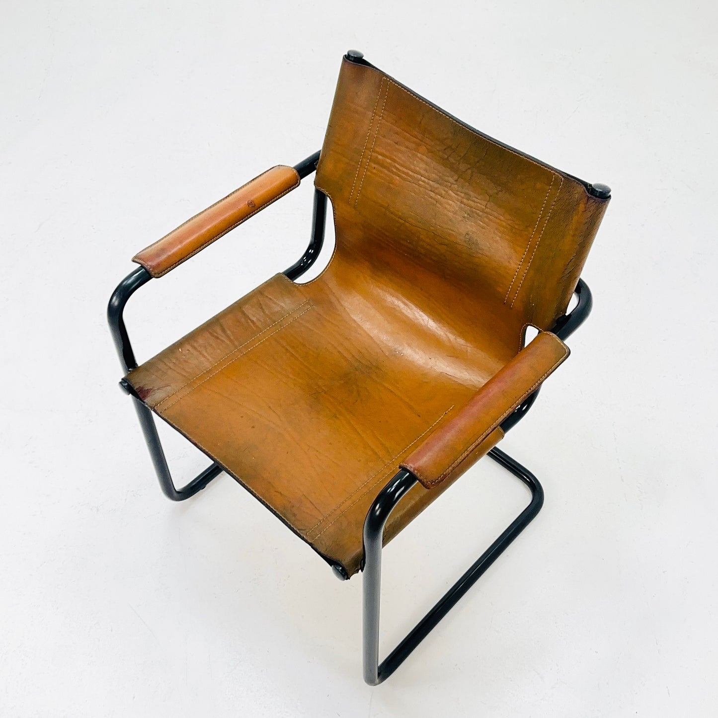 Mid century Bauhaus Visitor leather armchair for Mattei Grassi 1970s Italy