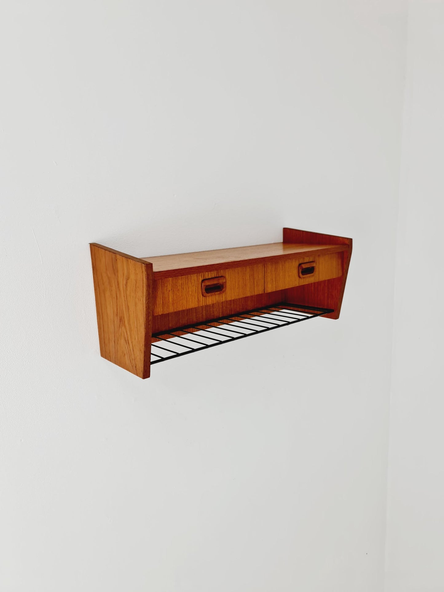 Scandinavian string teak floating/ hanging bedside table/ nightstand, 1960s