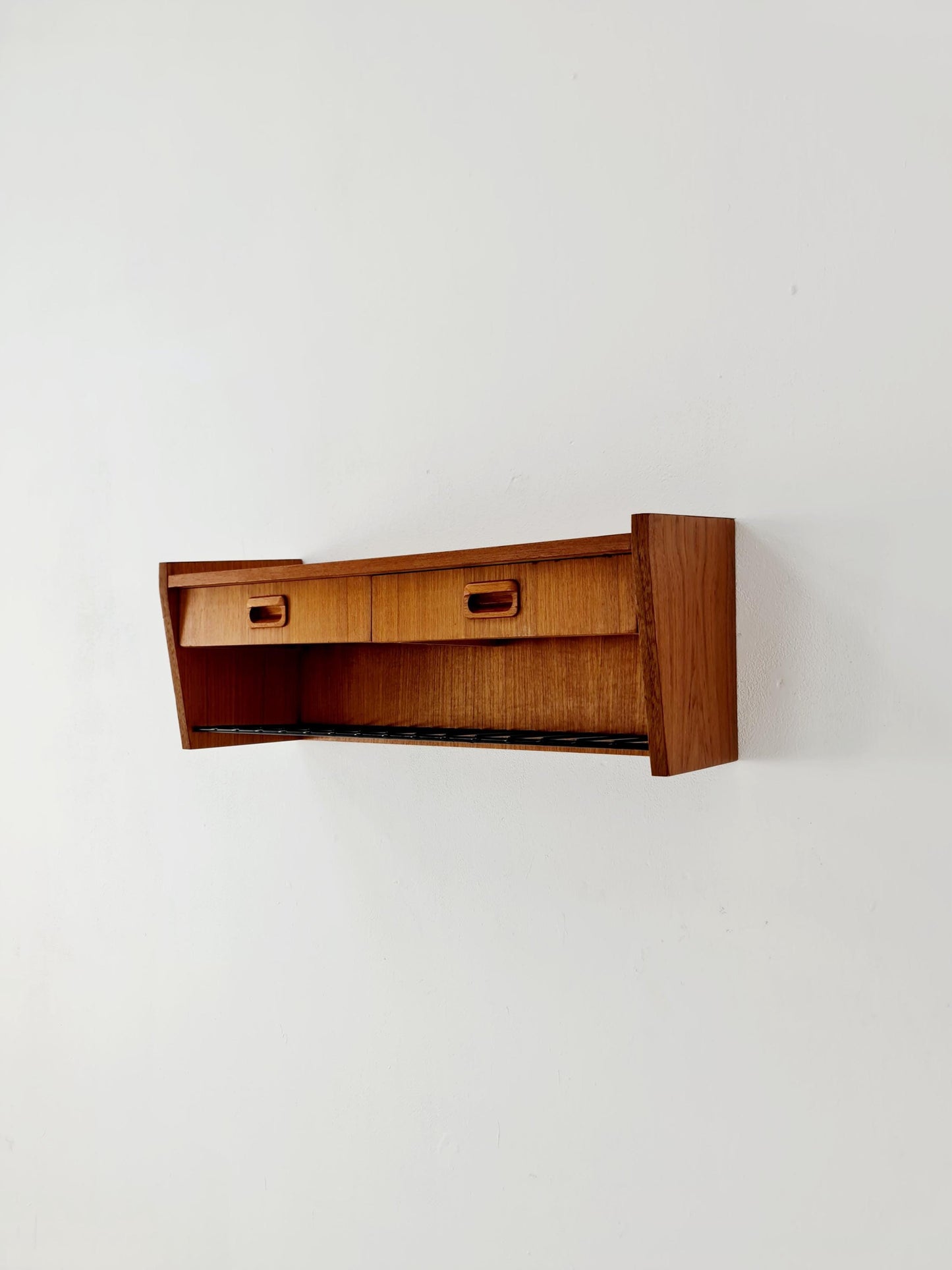 Scandinavian string teak floating/ hanging bedside table/ nightstand, 1960s