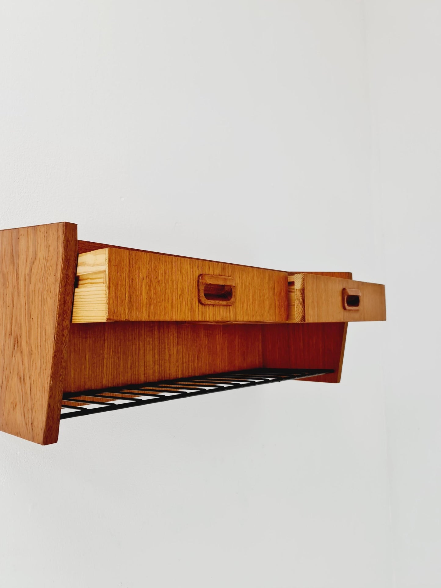 Scandinavian string teak floating/ hanging bedside table/ nightstand, 1960s