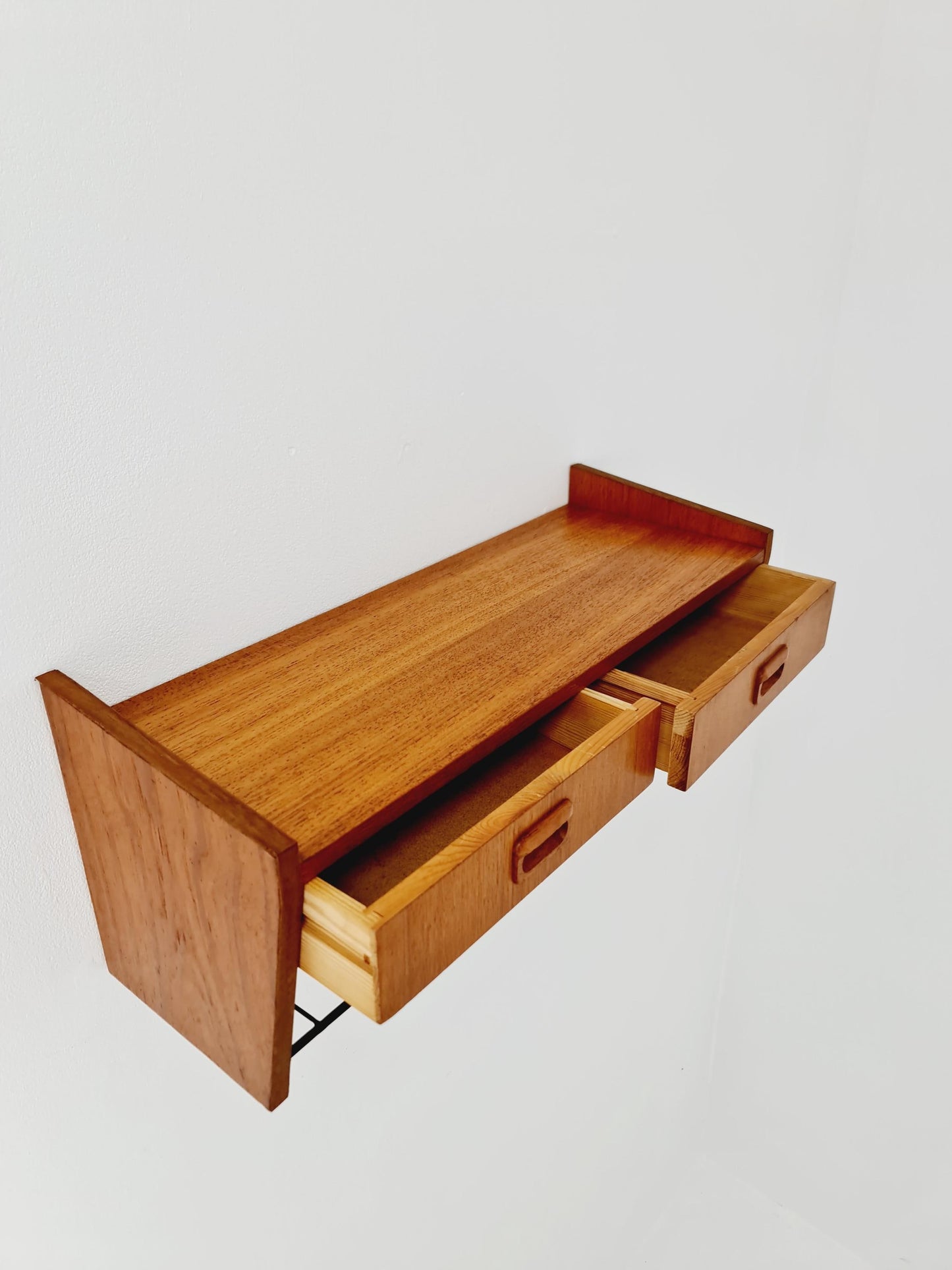 Scandinavian string teak floating/ hanging bedside table/ nightstand, 1960s