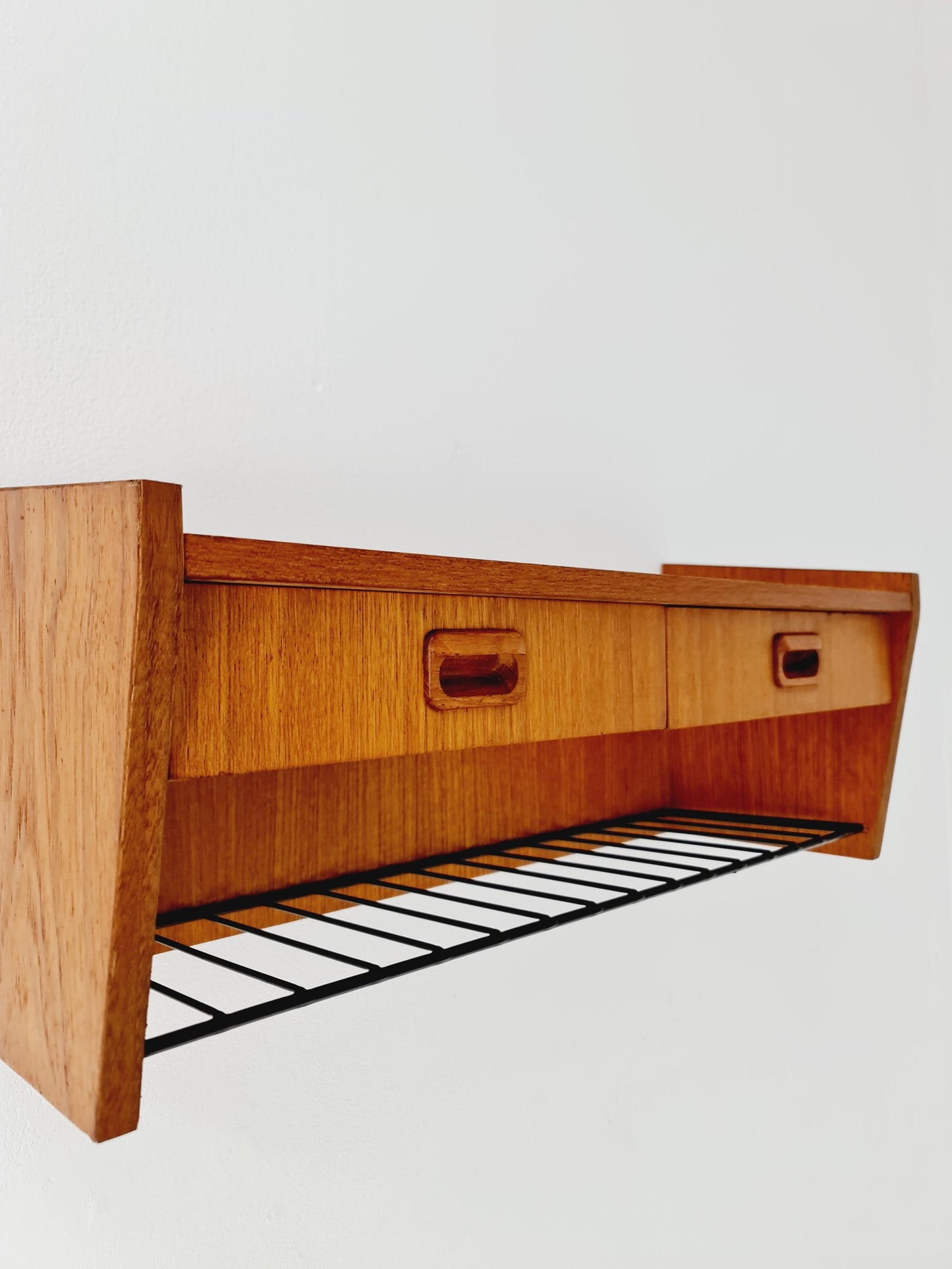 Scandinavian string teak floating/ hanging bedside table/ nightstand, 1960s