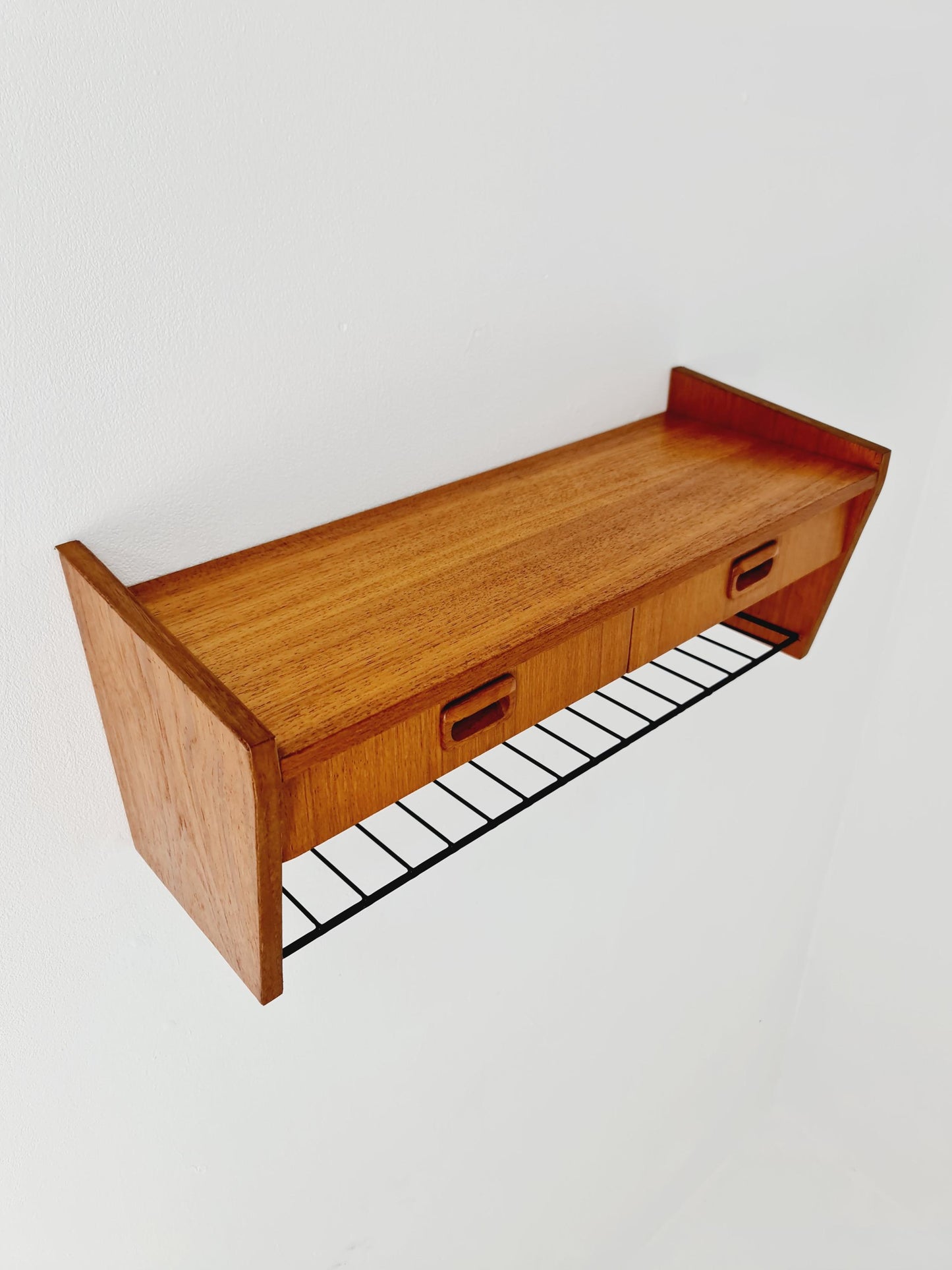 Scandinavian string teak floating/ hanging bedside table/ nightstand, 1960s