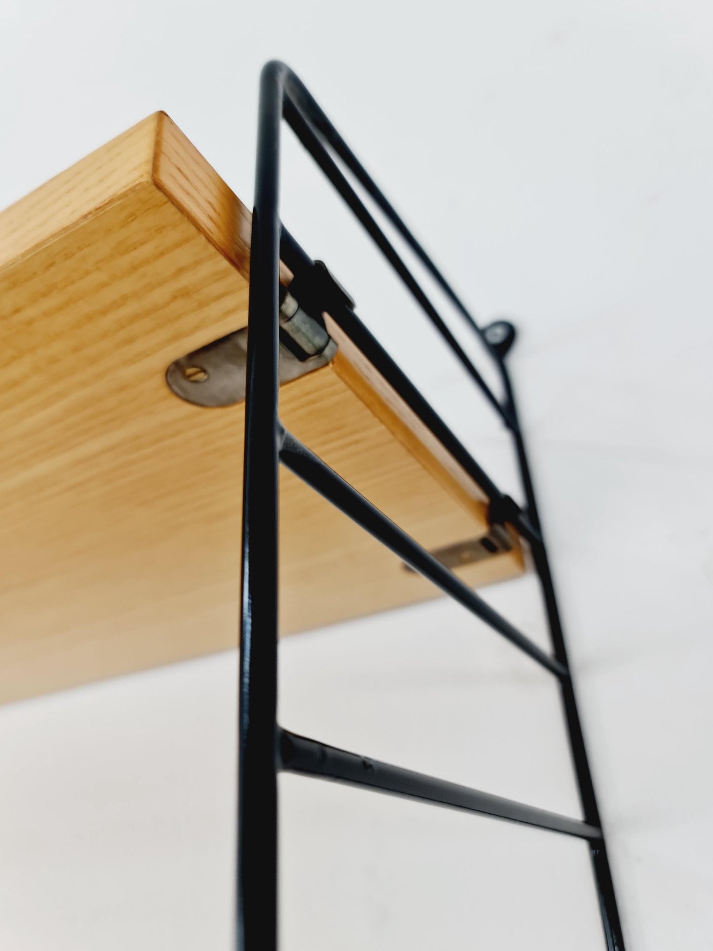 Original MCM Ash shelving system - consists of Black lacquered metal ladders, from string Stockholm 1960s