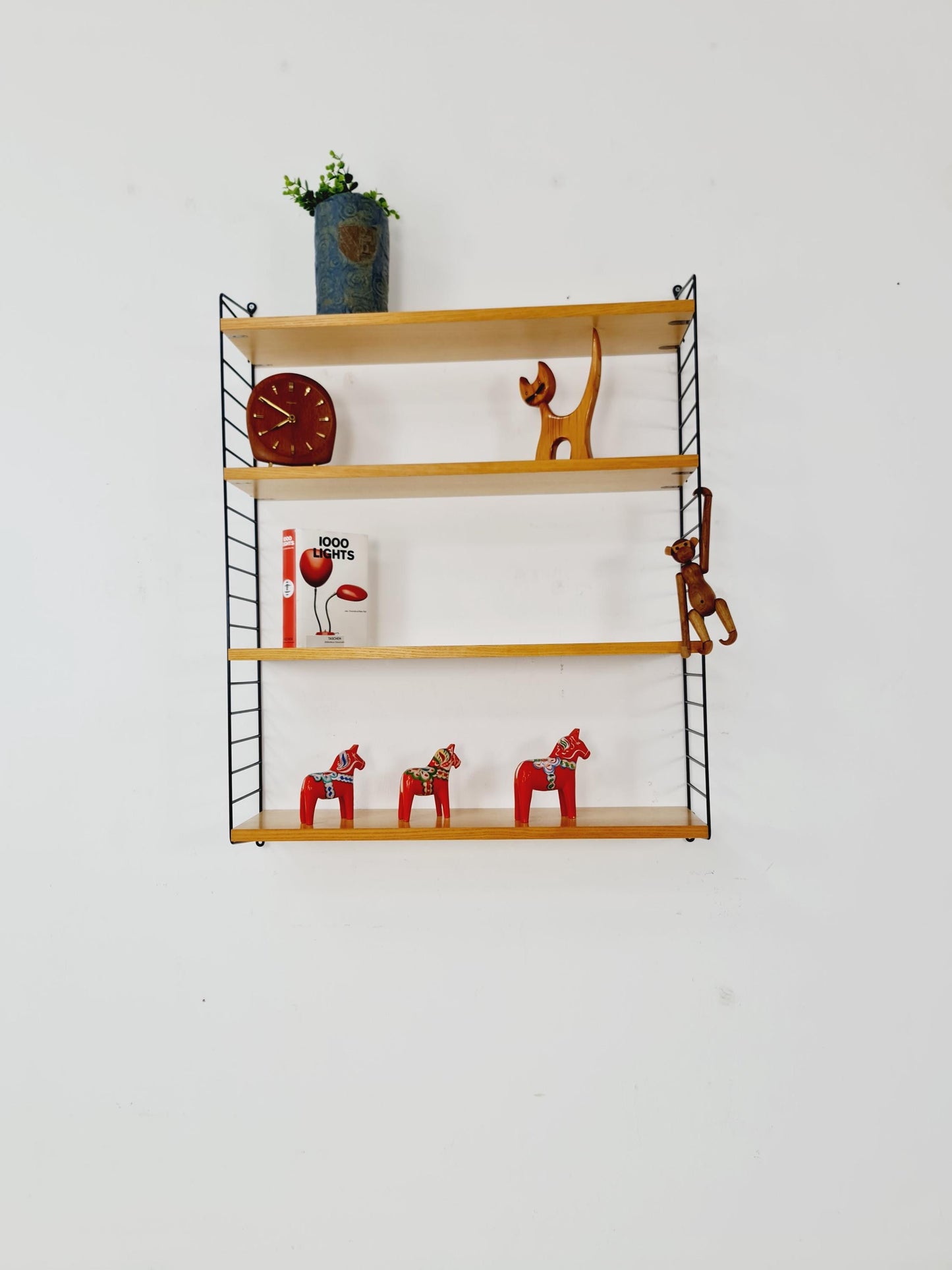 Original MCM Ash shelving system - consists of Black lacquered metal ladders, from string Stockholm 1960s