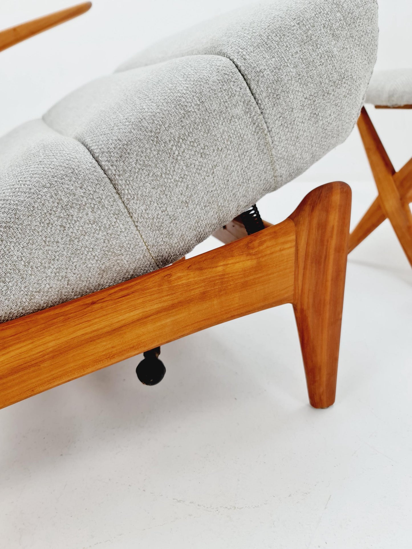 Mid Century Solid cherry wood lounge chair/ Easy chair by Rolf Rastad & Adolf Relling For Goldfeder with Adjustable Ottoman, 1960s