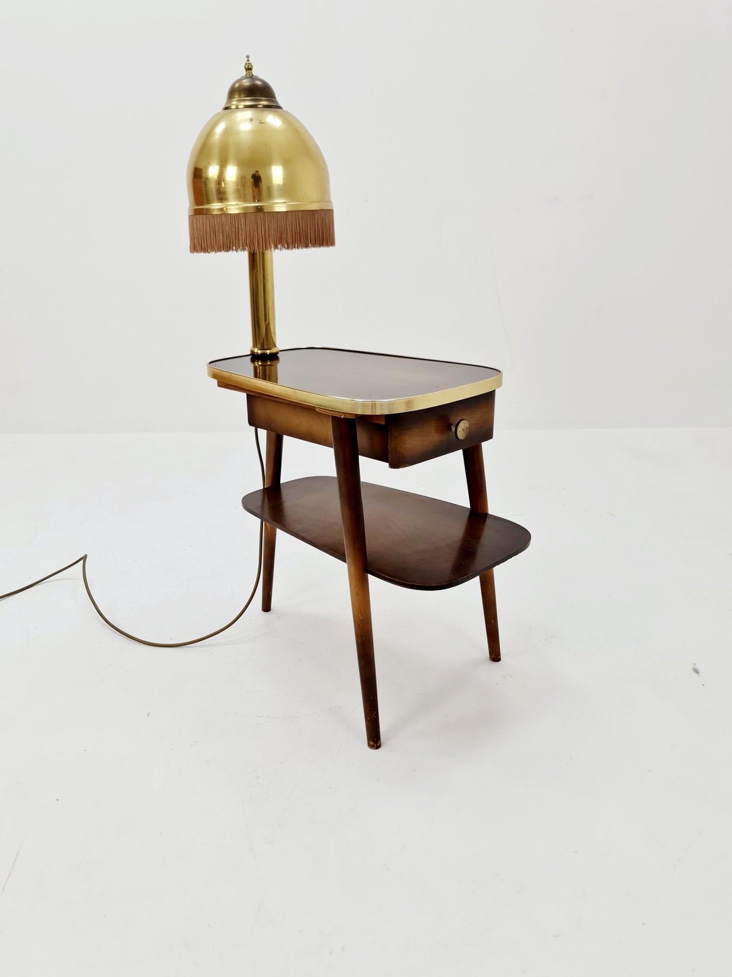 Rare Midcentury German tripod floor lamp , sidetabale Brass , 1950s