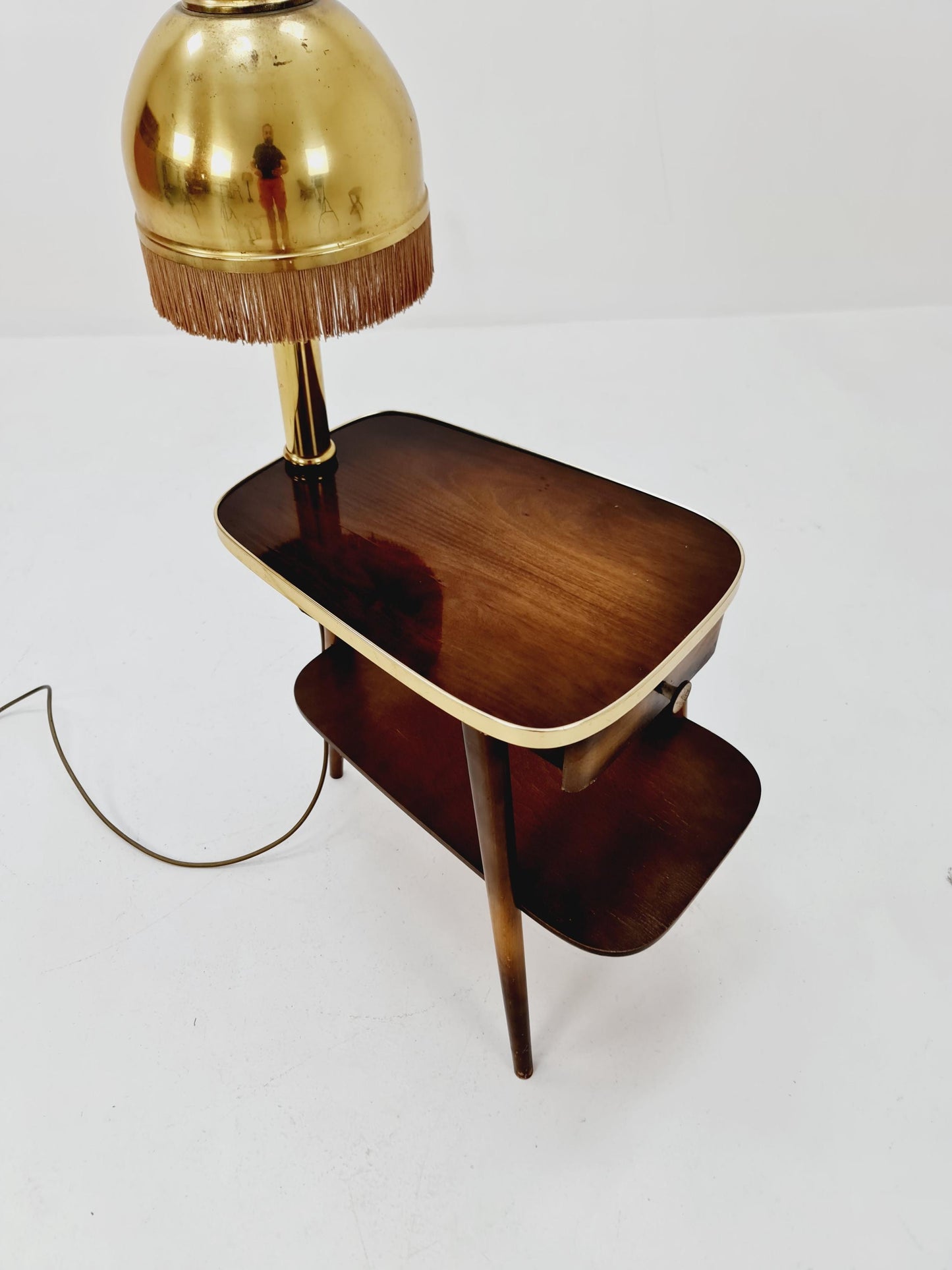 Rare Midcentury German tripod floor lamp , sidetabale Brass , 1950s