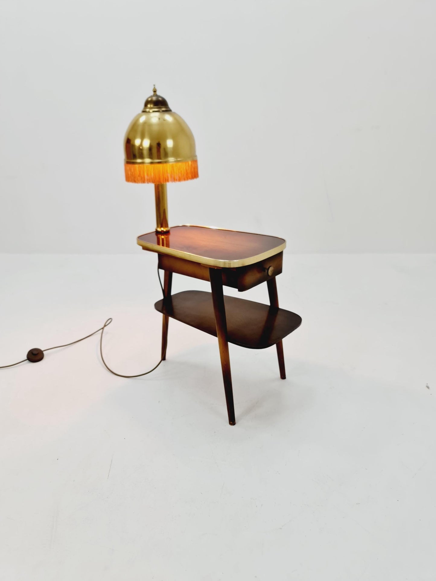 Rare Midcentury German tripod floor lamp , sidetabale Brass , 1950s