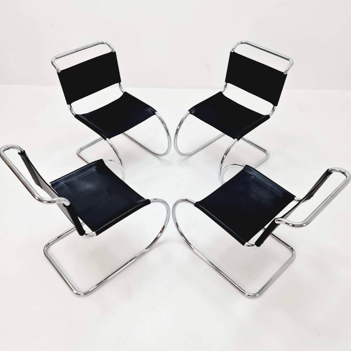 Set of 4 MR10 lounge black leather chairs design by Ludwig Mies van der Rohe , 1980s Italy