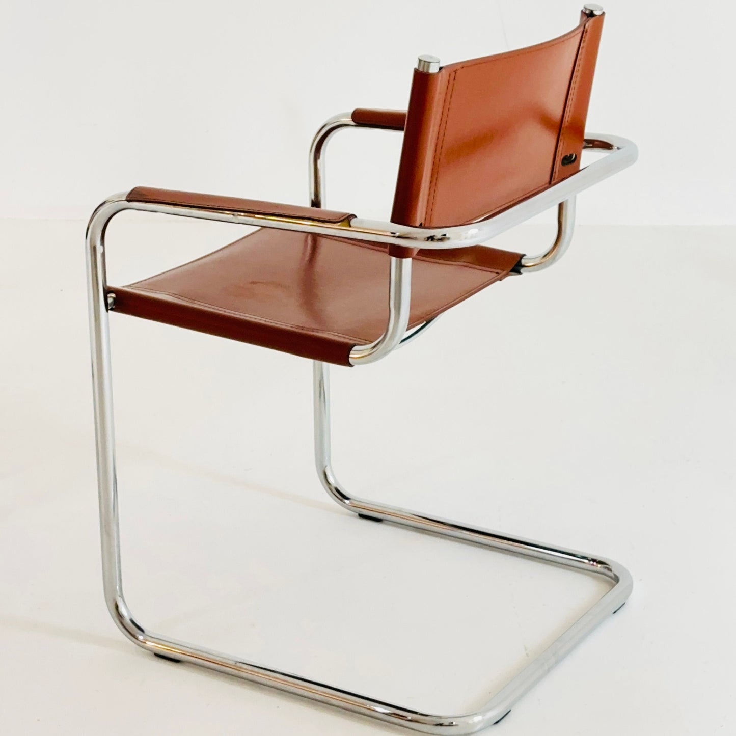 Set of 2 Mid century S34 cognac Leather tubular armchairs by Mart Stam & Marcel Breuer 1980s Italy