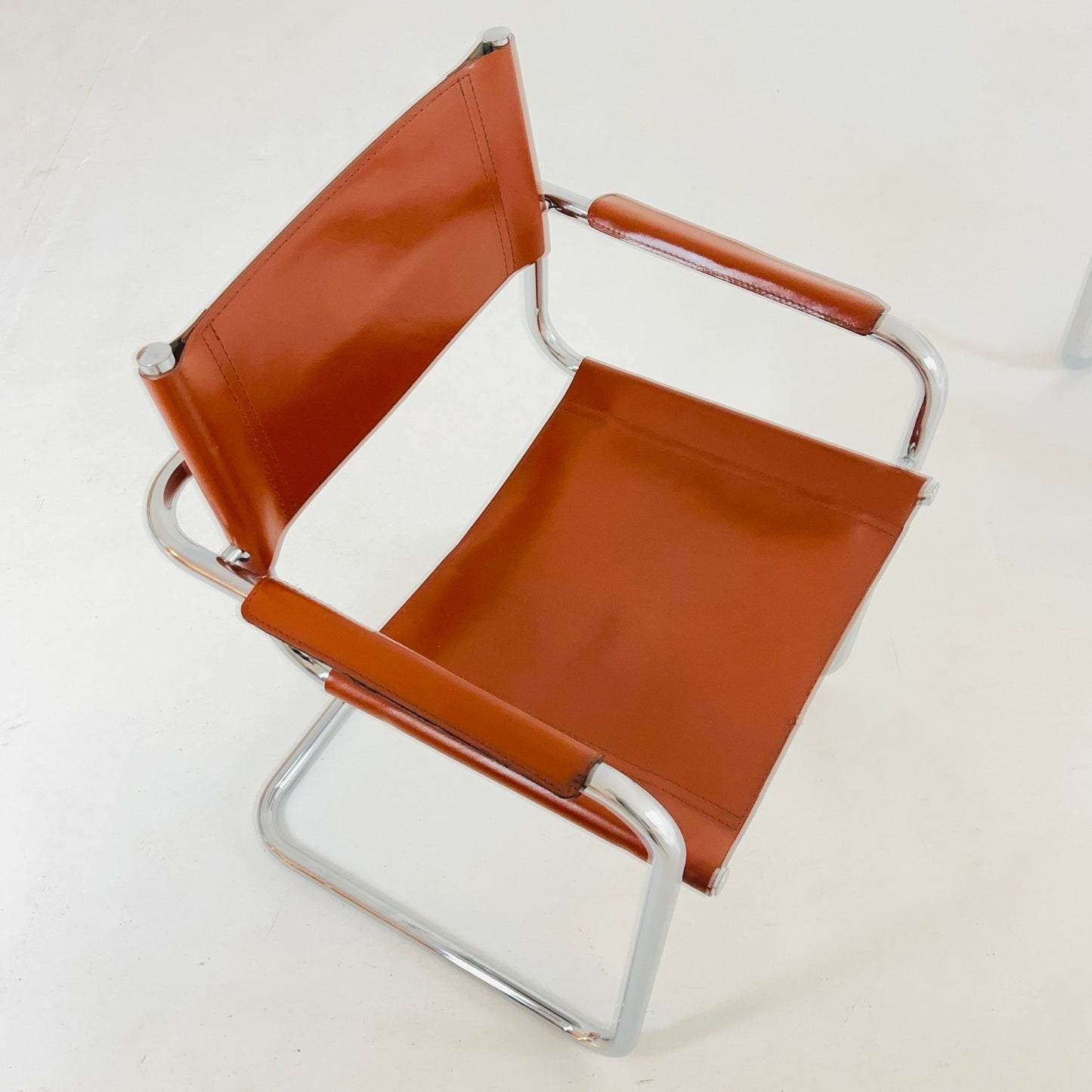 Set of 2 Mid century S34 cognac Leather tubular armchairs by Mart Stam & Marcel Breuer 1980s Italy