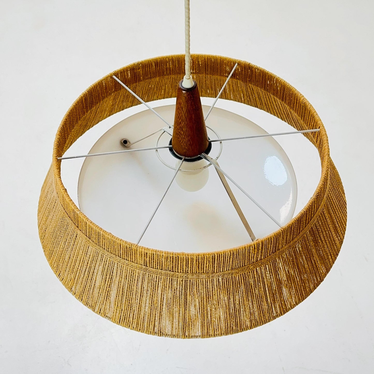 Mid century Pendant lamp sisal by Temde 1960s Germany