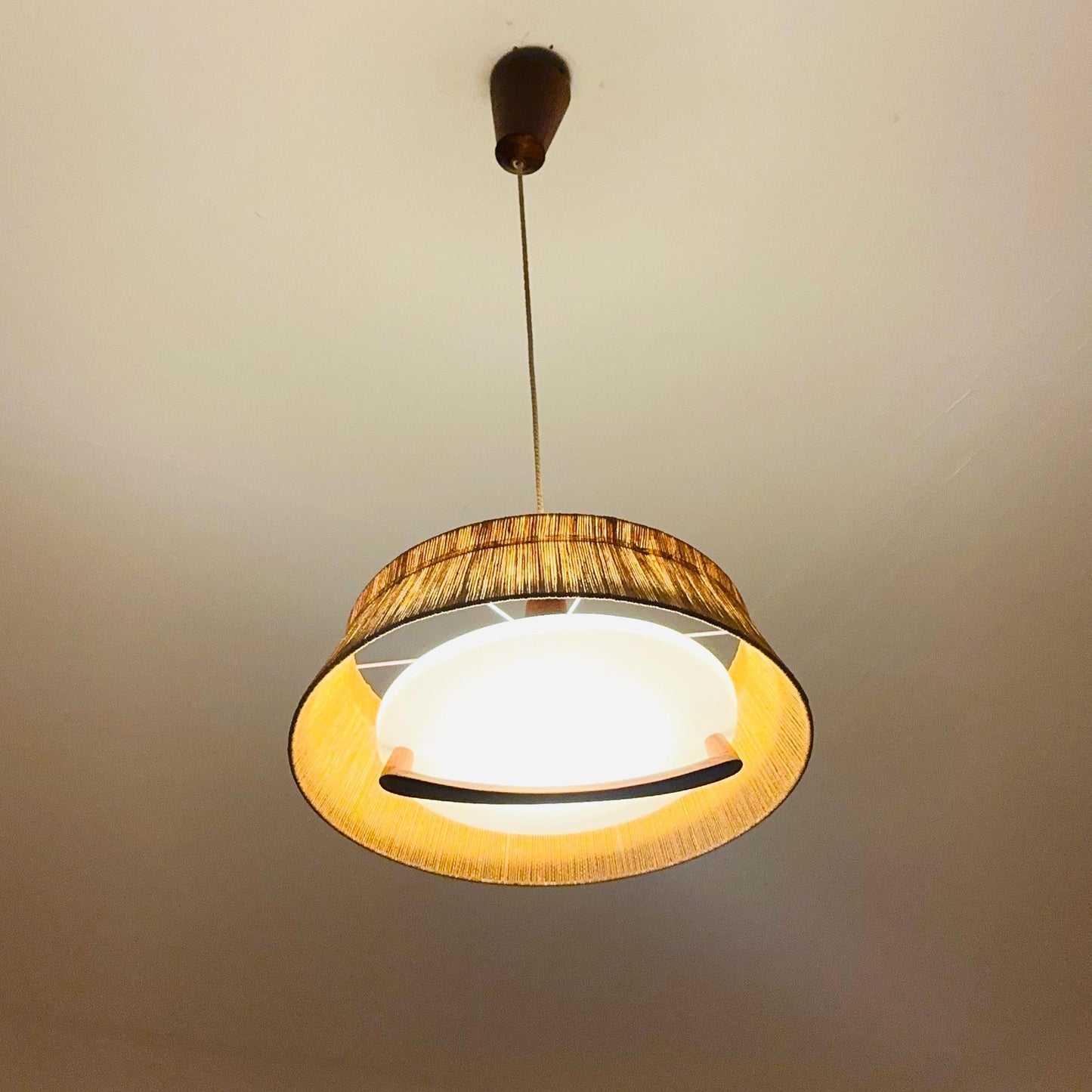 Mid century Pendant lamp sisal by Temde 1960s Germany