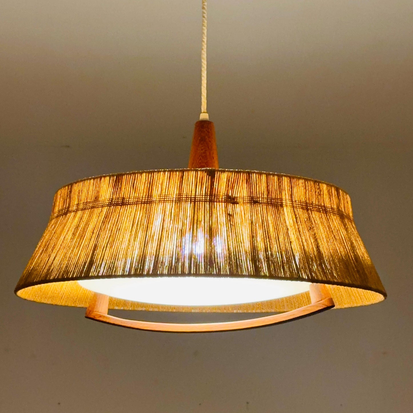 Mid century Pendant lamp sisal by Temde 1960s Germany