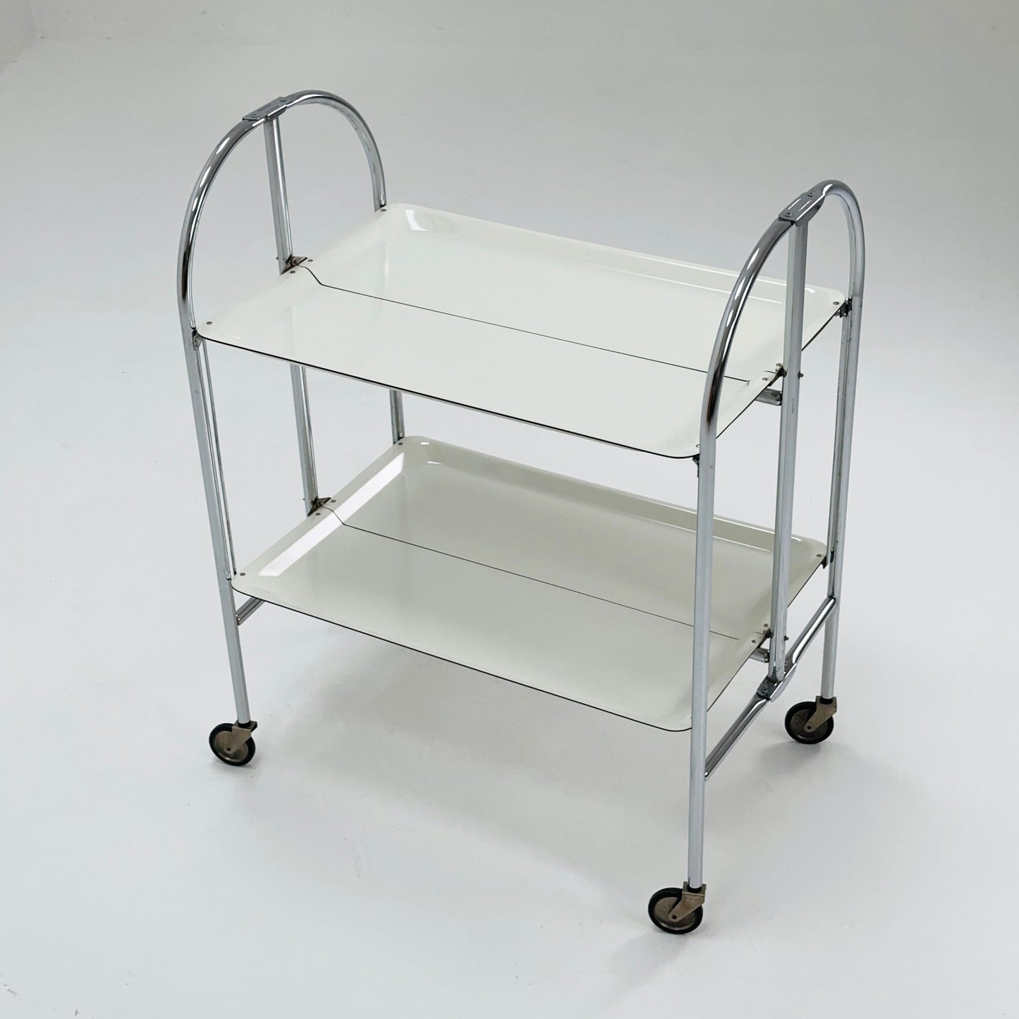 Mid-Century Italian Folding white Plastic & Metal Serving Trolley, 1970s