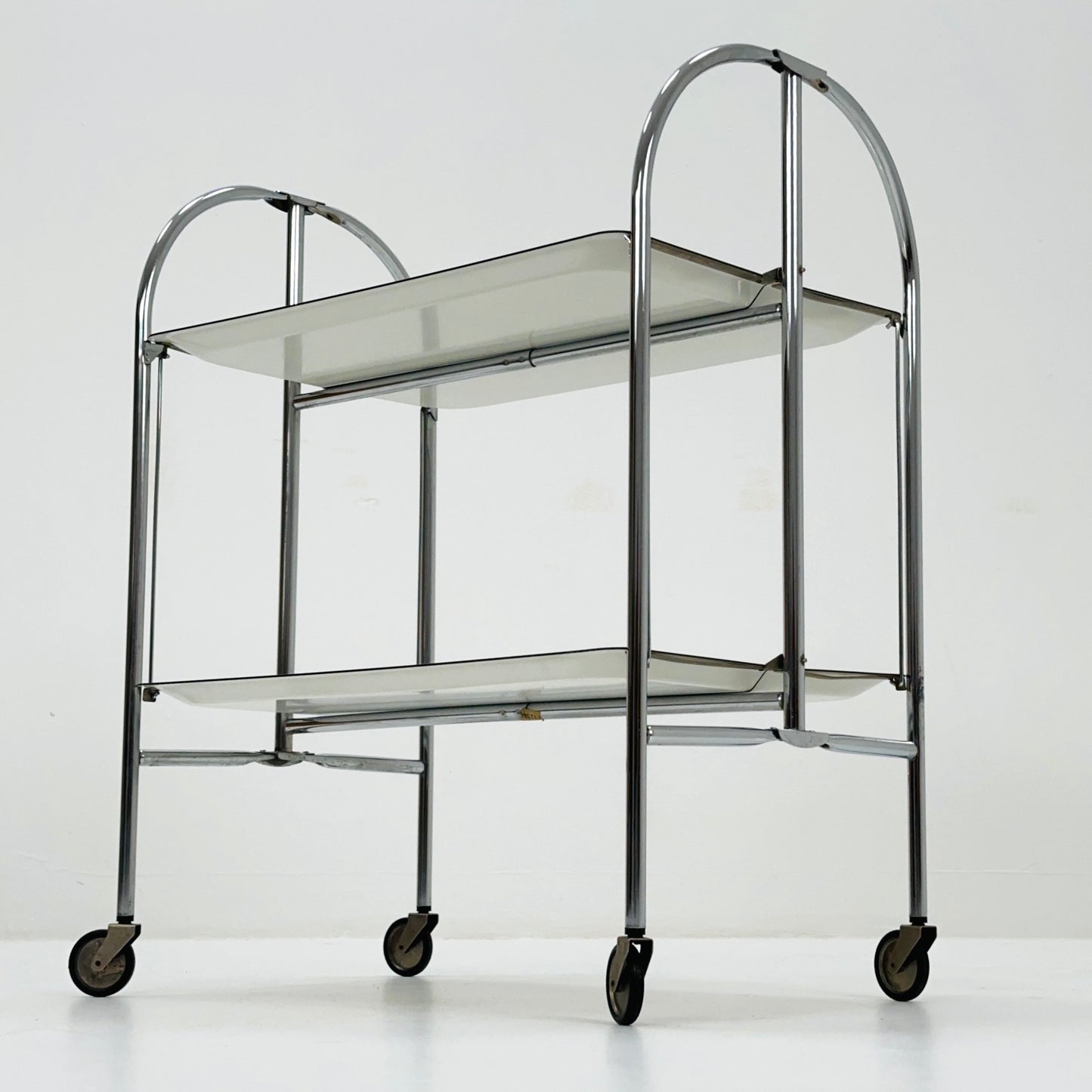 Mid-Century Italian Folding white Plastic & Metal Serving Trolley, 1970s