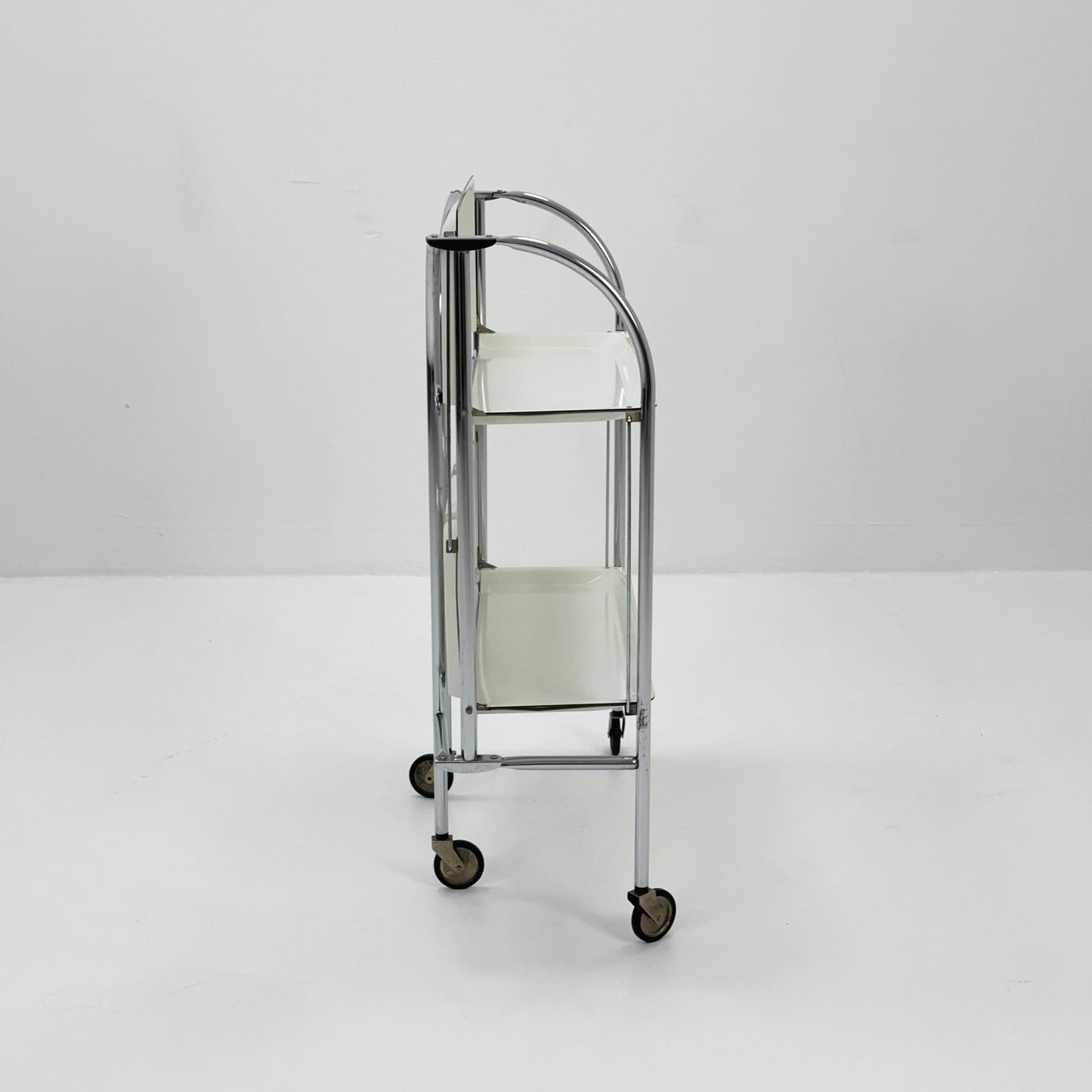 Mid-Century Italian Folding white Plastic & Metal Serving Trolley, 1970s