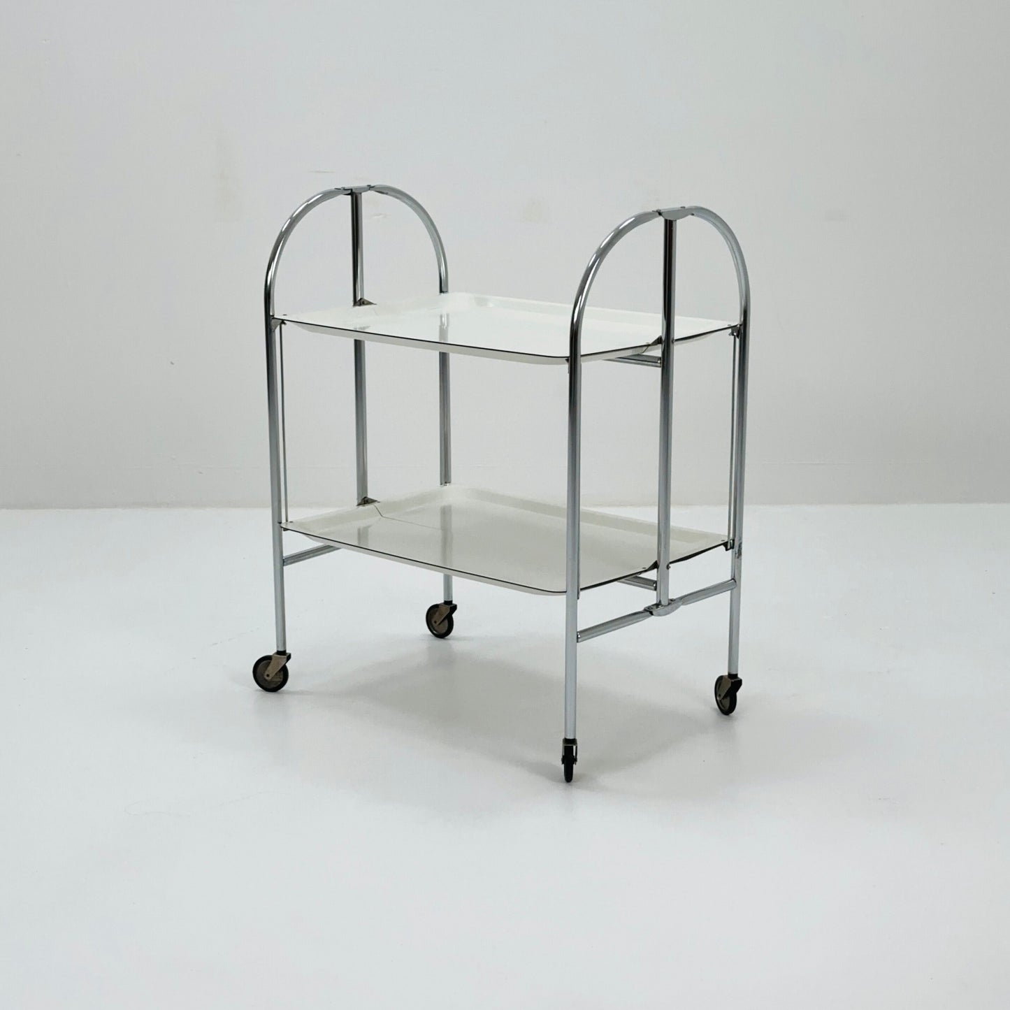 Mid-Century Italian Folding white Plastic & Metal Serving Trolley, 1970s