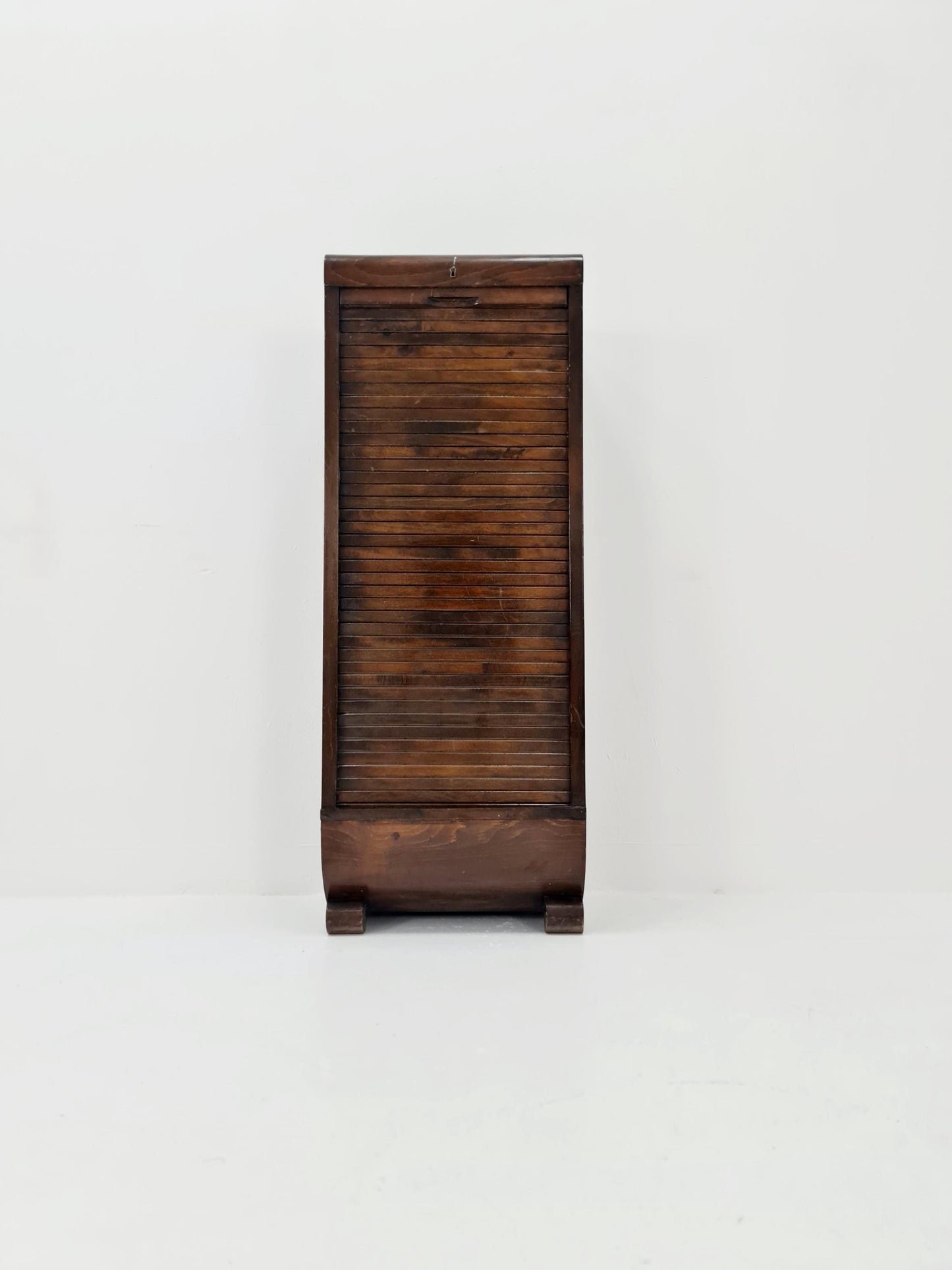 Mid century German roll document cabinet in Wood by Ekawerk Büro Möbel , 1950s