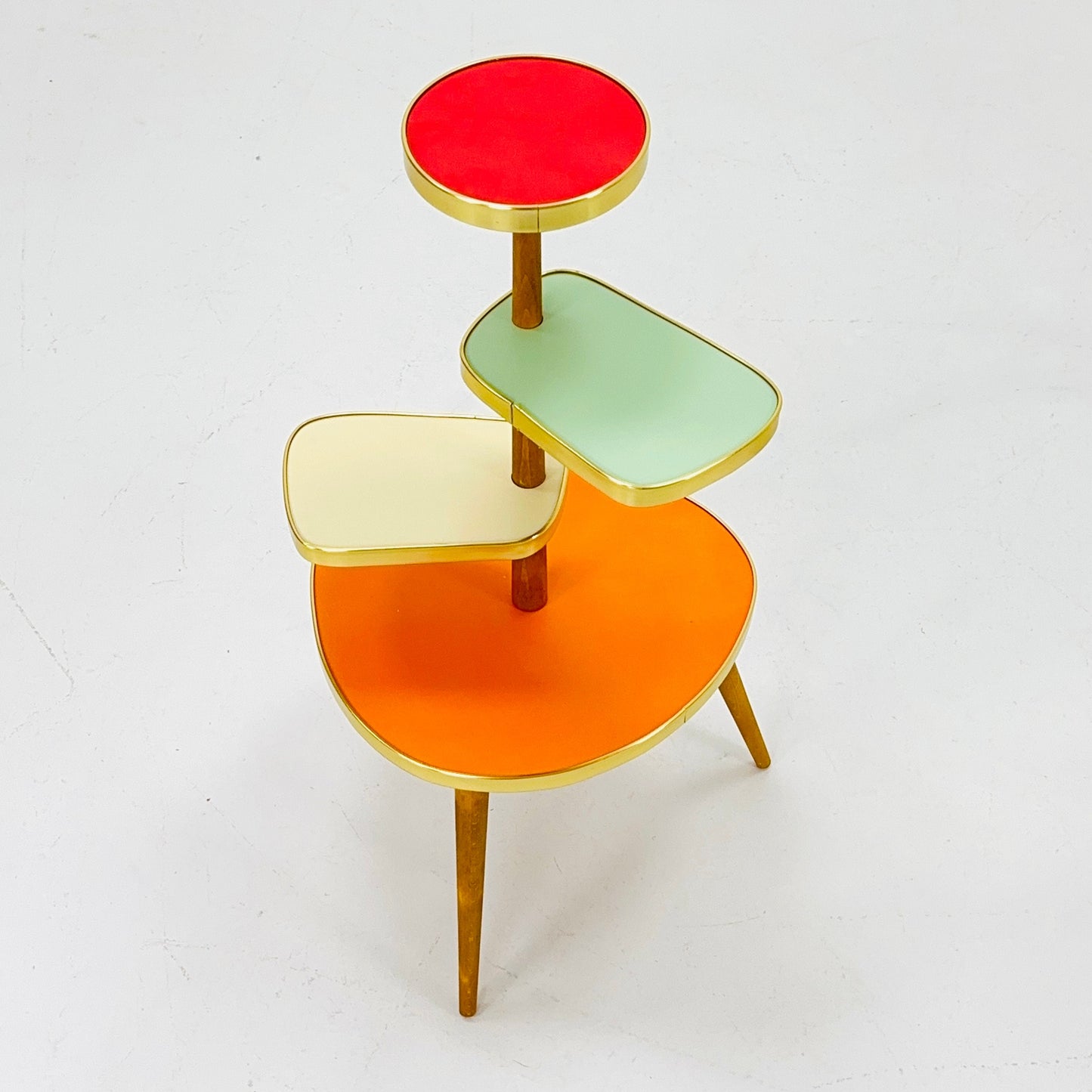 1950s German Plant Stand, Colorful Vintage Mid-Century Minimalist Indoor Plant Stand Side Table Retro flower table