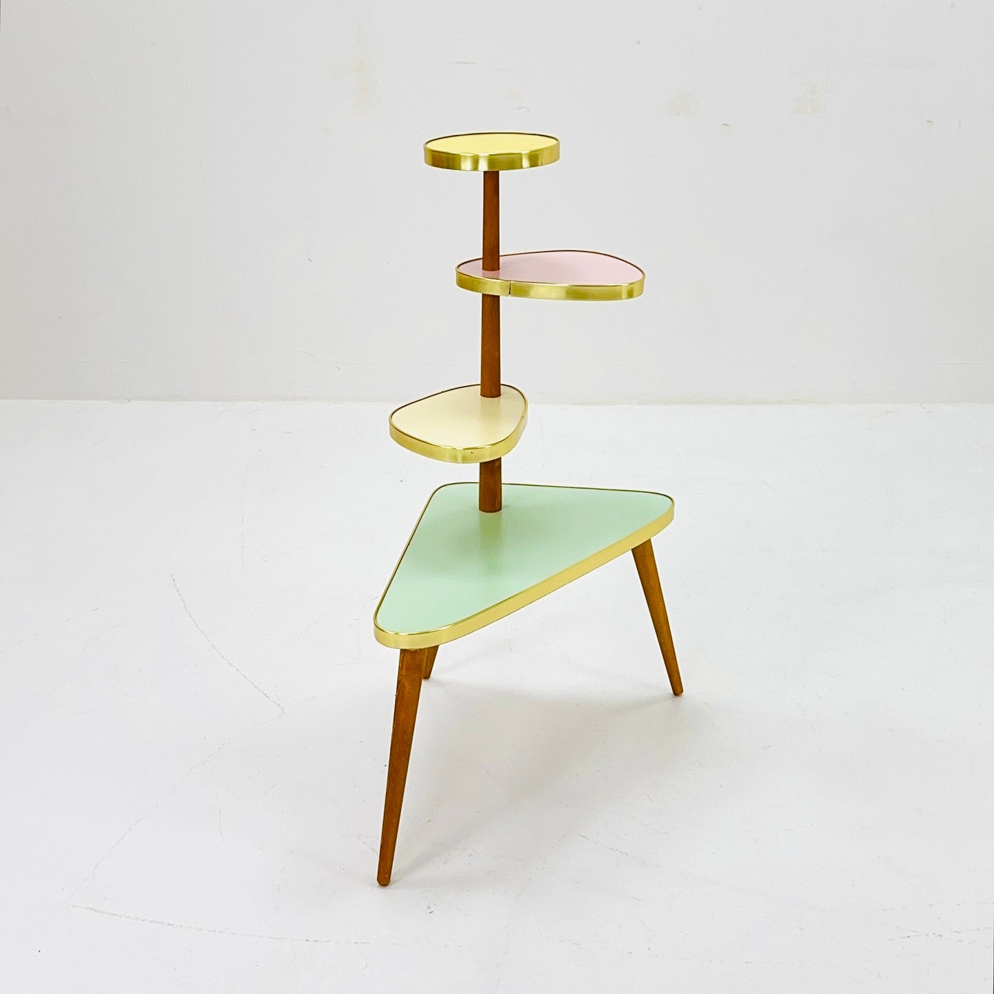 1950s German Plant Stand, Colorful Vintage Mid-Century Minimalist Indoor Plant Stand Side Table Retro flower table