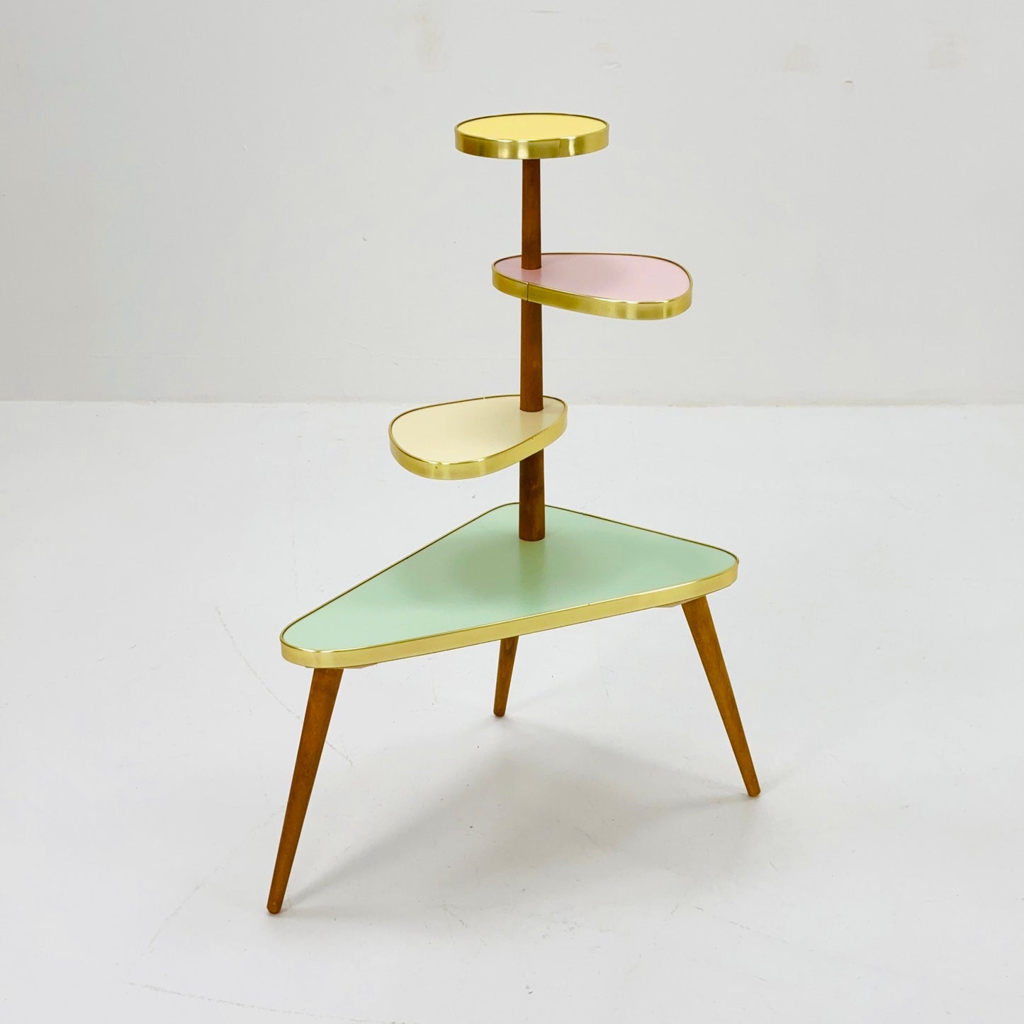1950s German Plant Stand, Colorful Vintage Mid-Century Minimalist Indoor Plant Stand Side Table Retro flower table