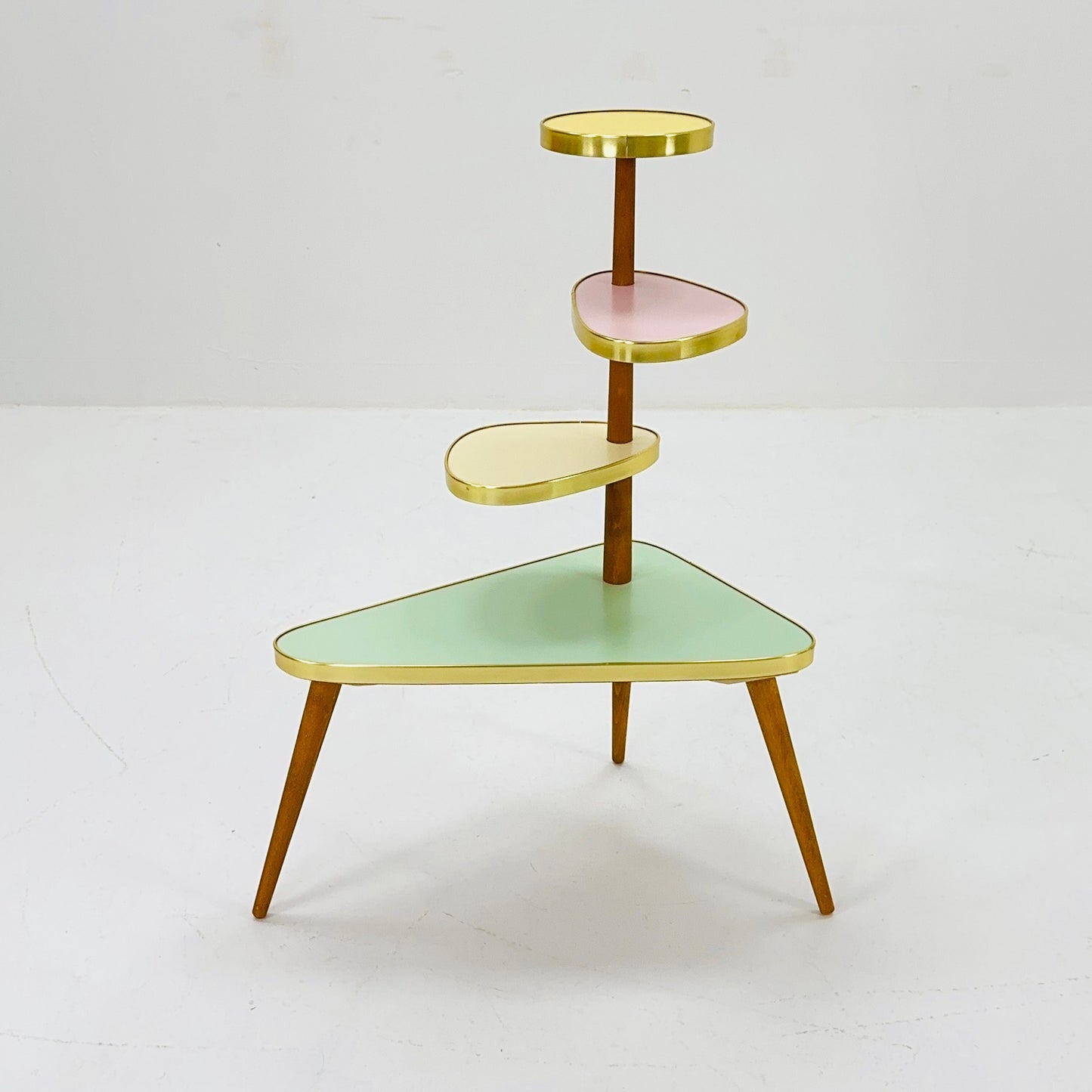 1950s German Plant Stand, Colorful Vintage Mid-Century Minimalist Indoor Plant Stand Side Table Retro flower table