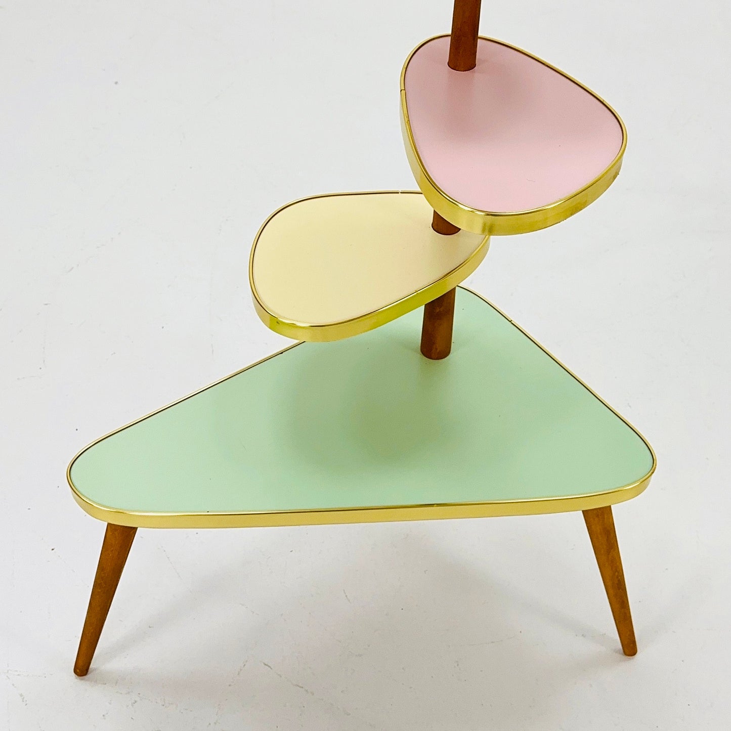 1950s German Plant Stand, Colorful Vintage Mid-Century Minimalist Indoor Plant Stand Side Table Retro flower table