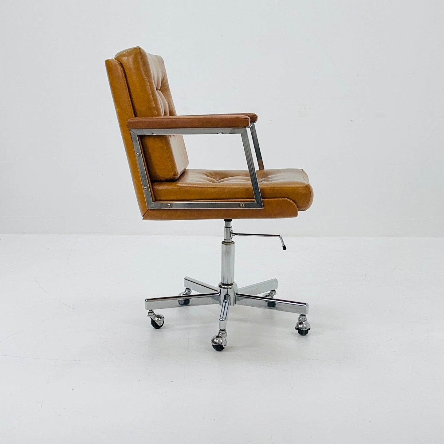 Mid century swivel desk chair cognac leather 1980s Germany