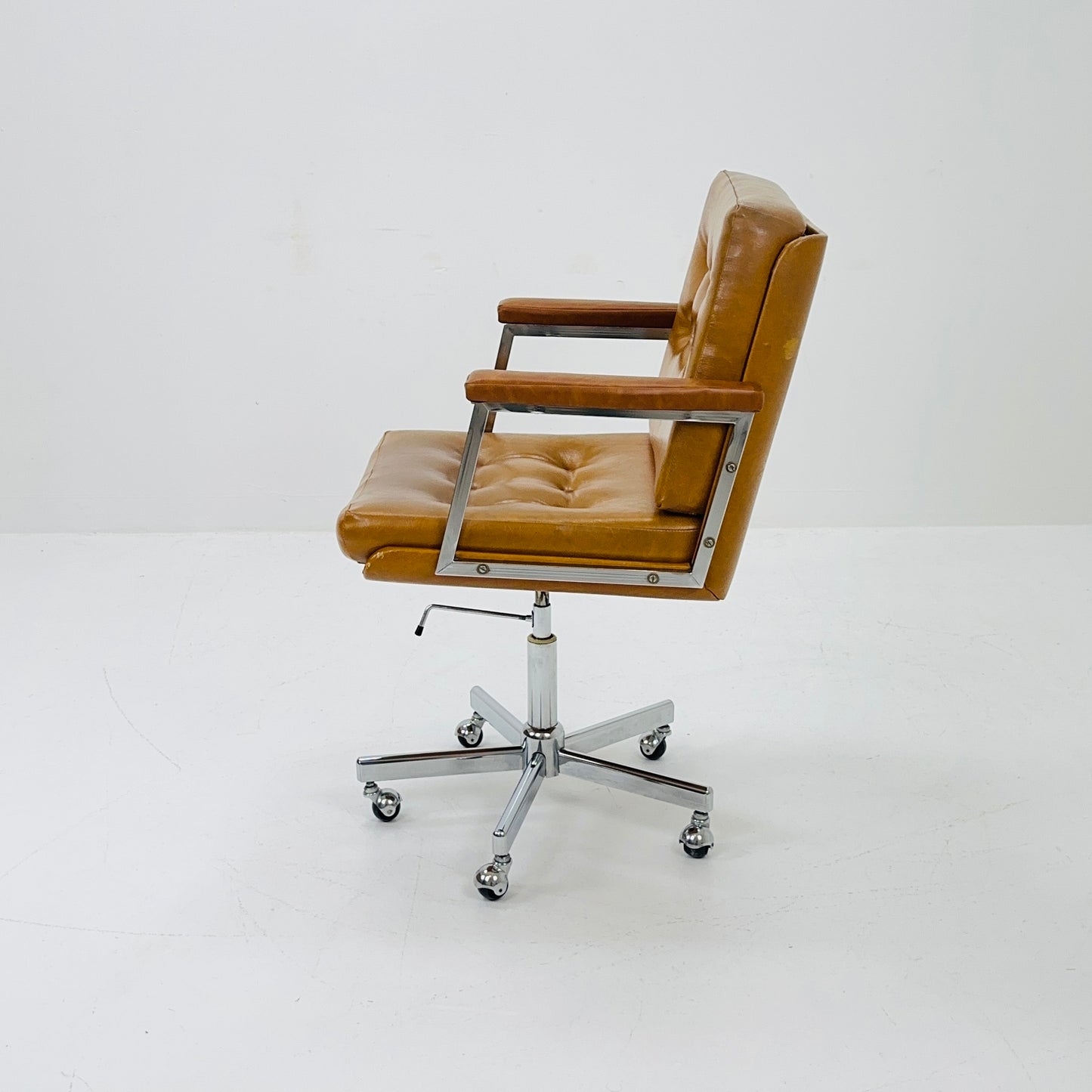 Mid century swivel desk chair cognac leather 1980s Germany