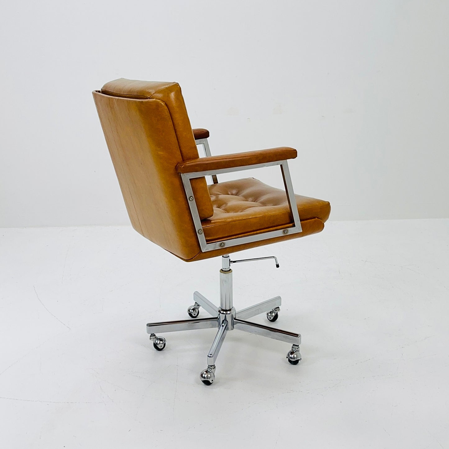 Mid century swivel desk chair cognac leather 1980s Germany