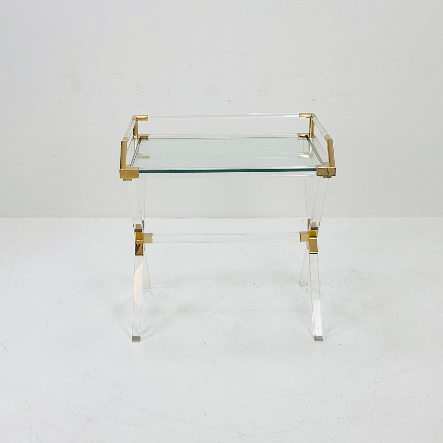 Mid century Hollywood Regency Charles Hollis Jones Large Lucite Brass Bar Table 1970s