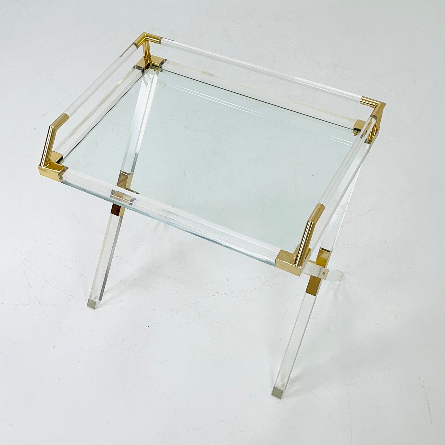 Mid century Hollywood Regency Charles Hollis Jones Large Lucite Brass Bar Table 1970s