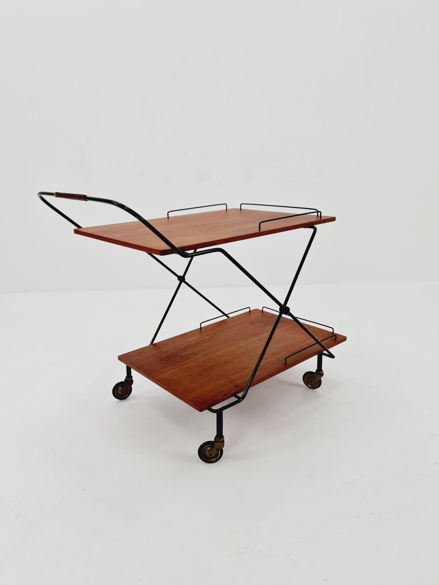 Vintage Danish mid century trolley bar cart in teak & metal, 1960s