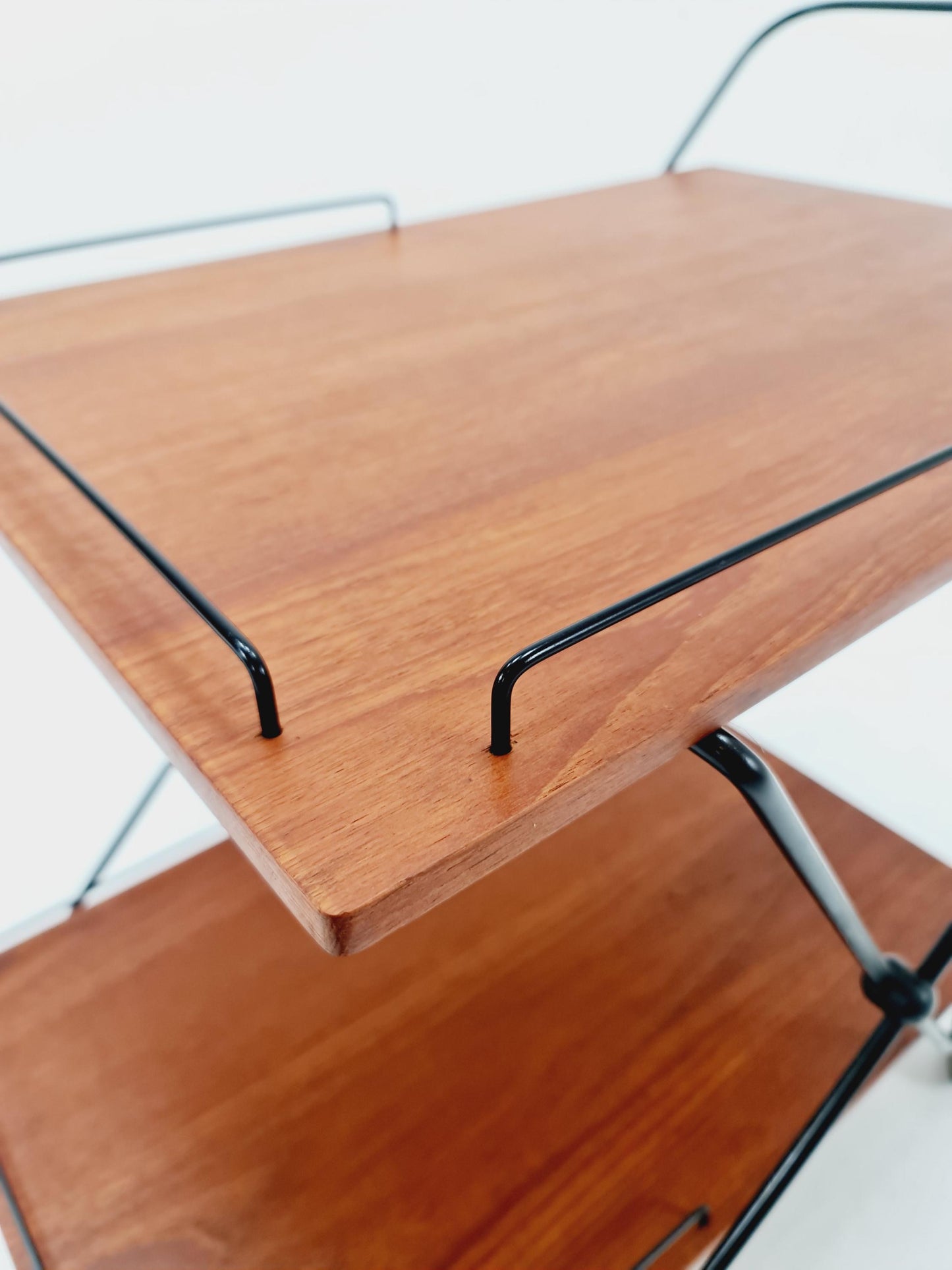 Vintage Danish mid century trolley bar cart in teak & metal, 1960s