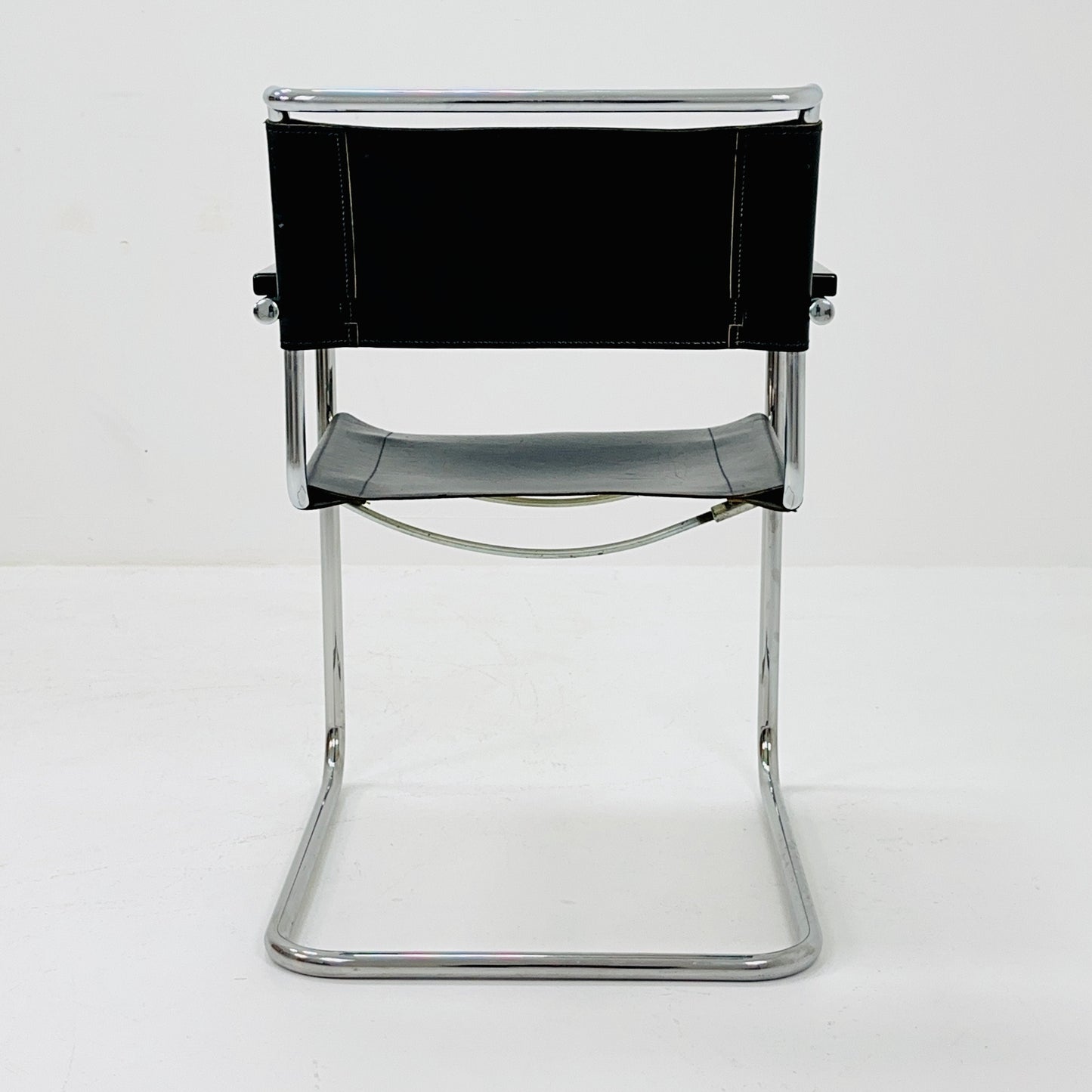 Mid century Bauhaus black leather iconic S34 armchair by mart Stam for Thonet 1980s