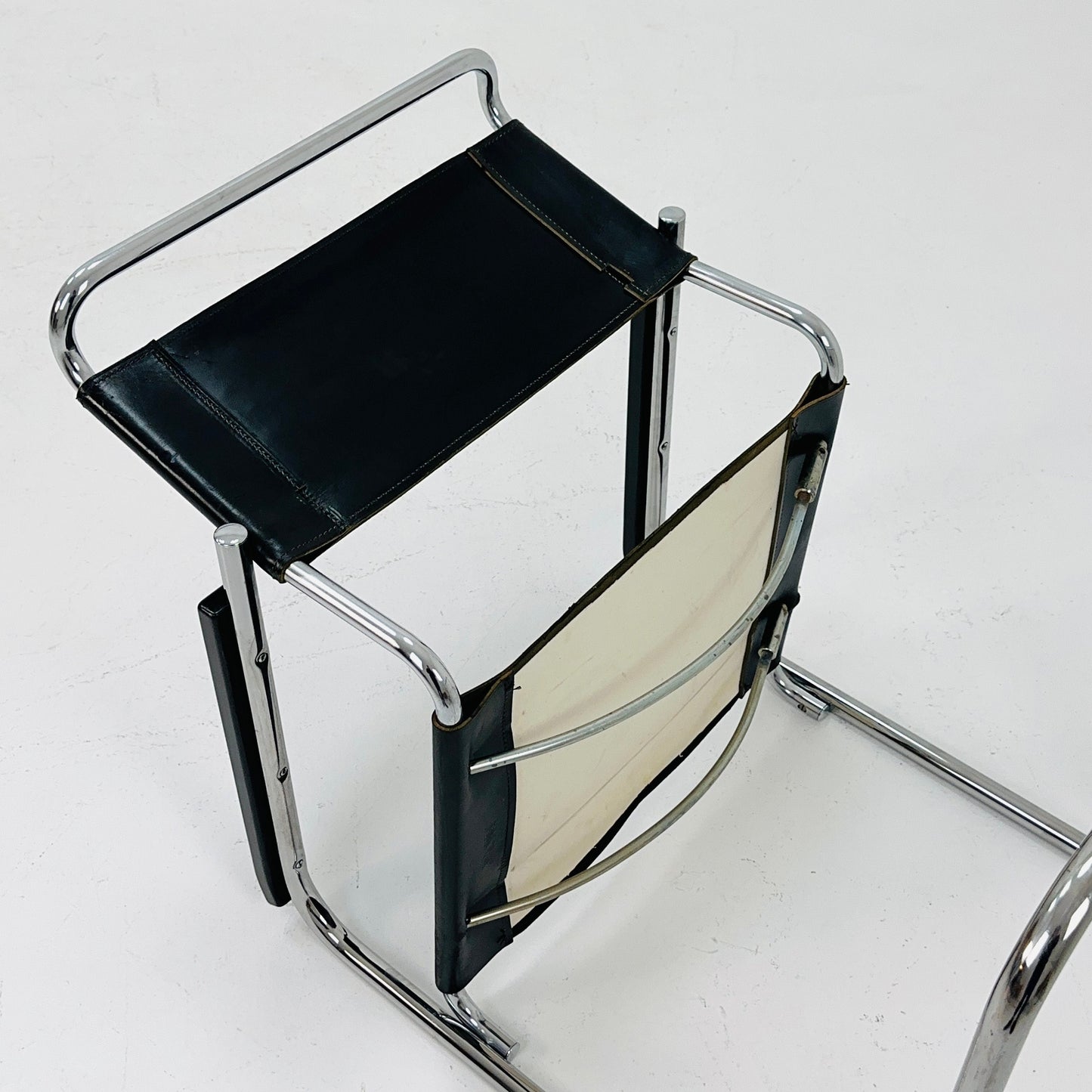 Mid century Bauhaus black leather iconic S34 armchair by mart Stam for Thonet 1980s