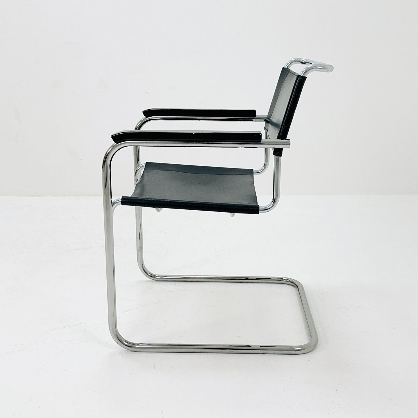 Mid century Bauhaus black leather iconic S34 armchair by mart Stam for Thonet 1980s