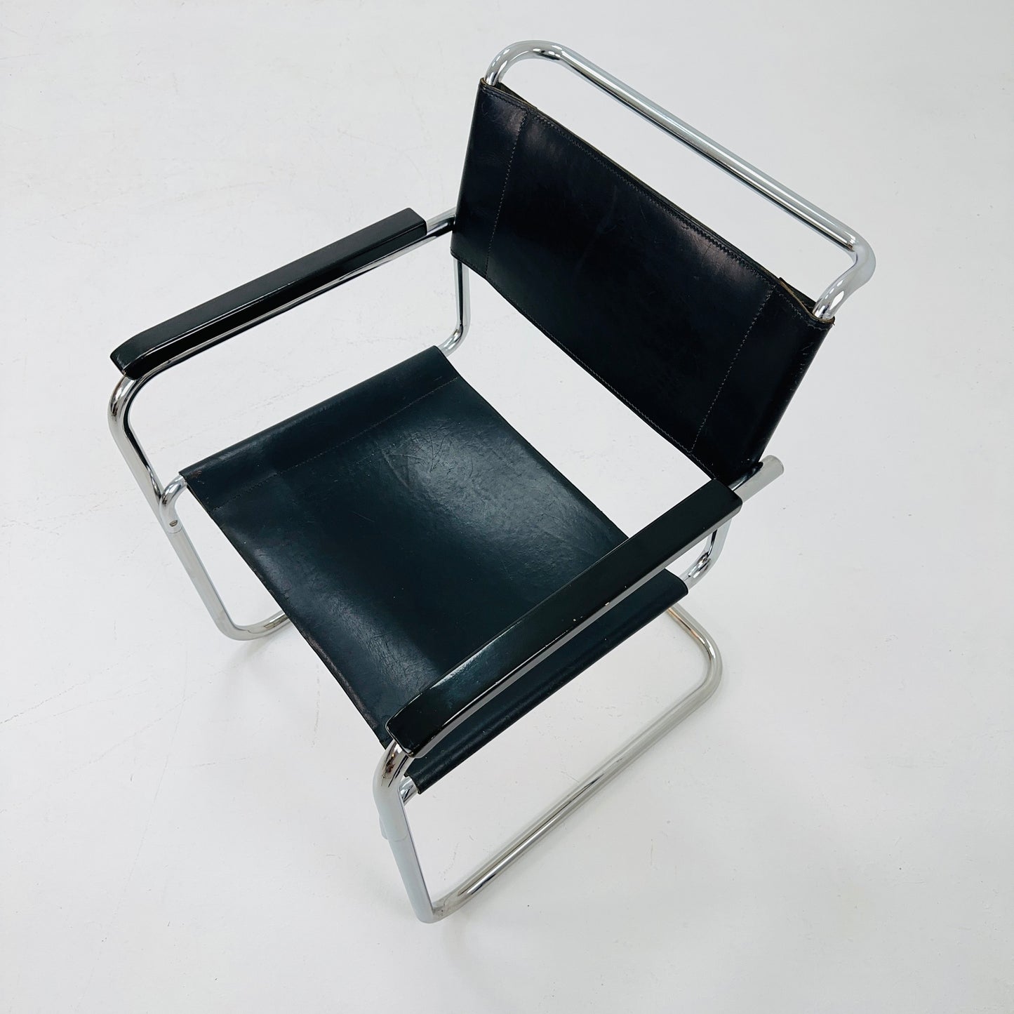 Mid century Bauhaus black leather iconic S34 armchair by mart Stam for Thonet 1980s